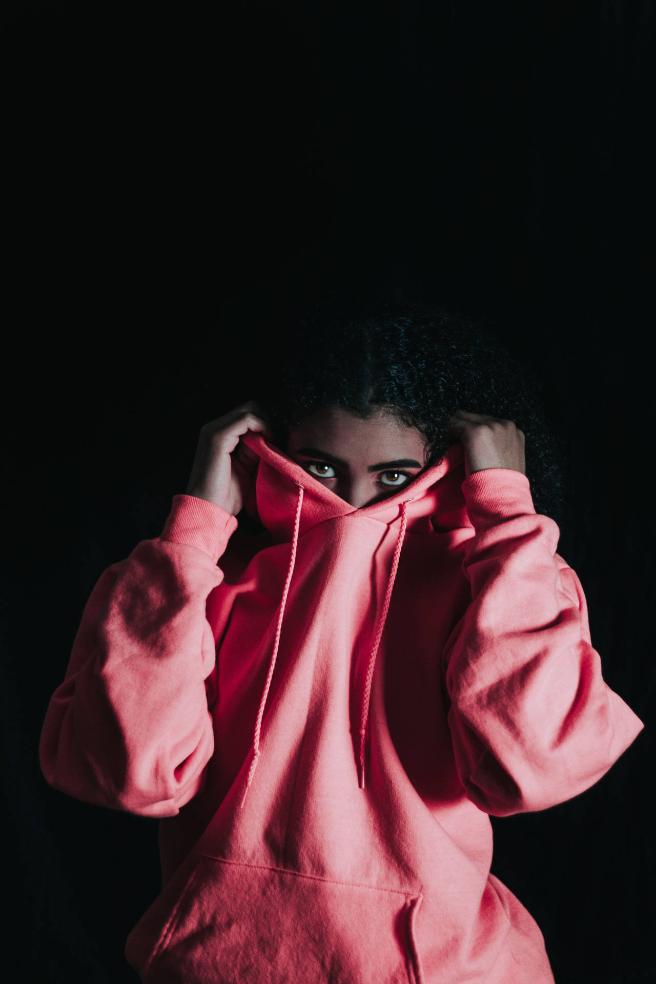 Insecure Person Hiding In Pink Hoodie Wallpaper