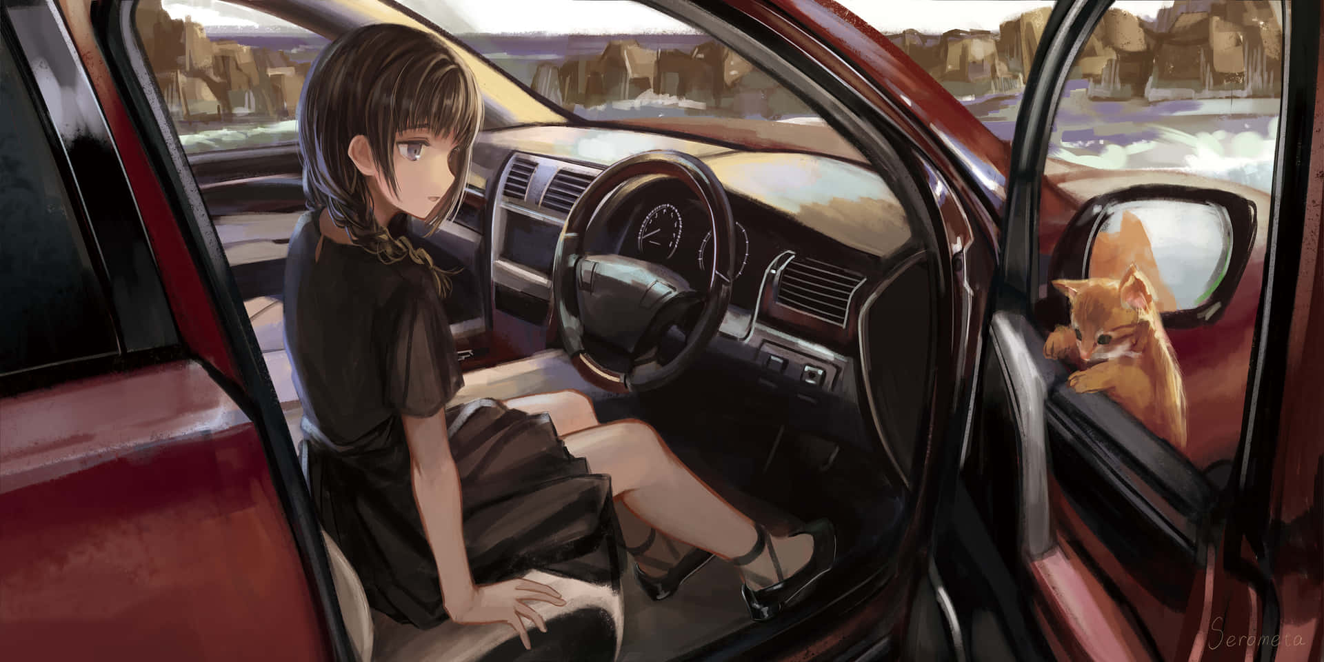 Seated in the interior of a modern vehicle Wallpaper