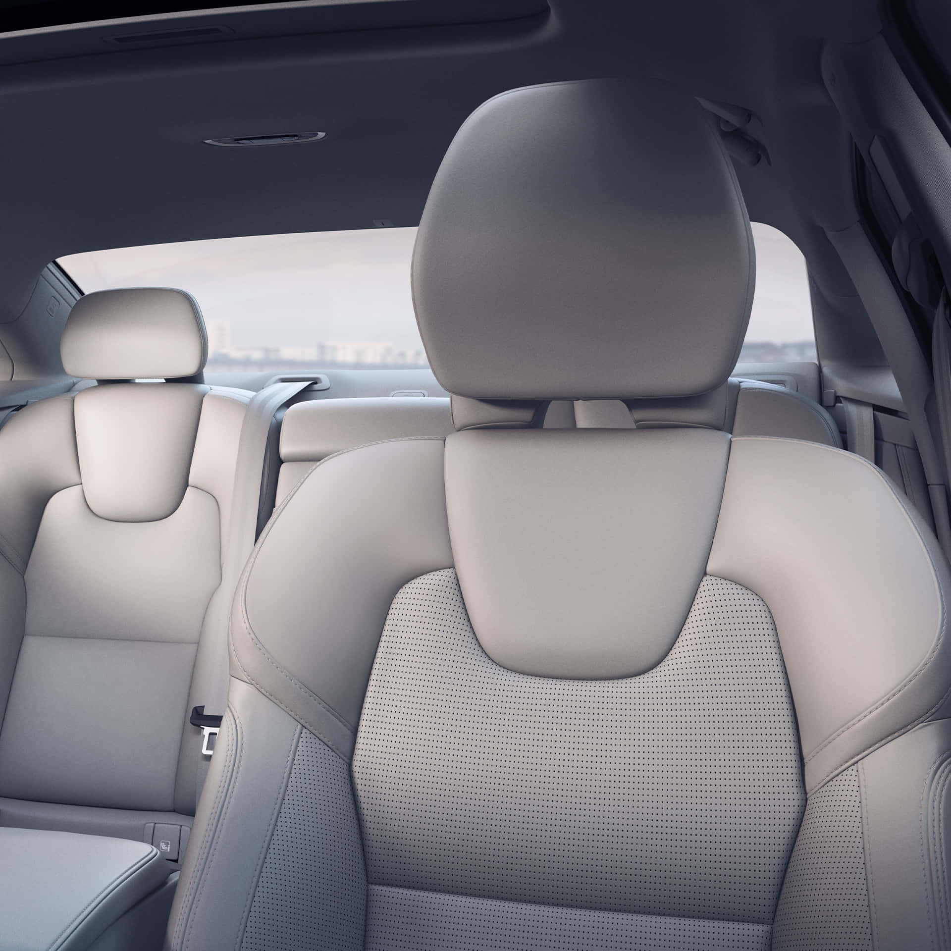 The Interior Of A Car With Grey Leather Seats Wallpaper