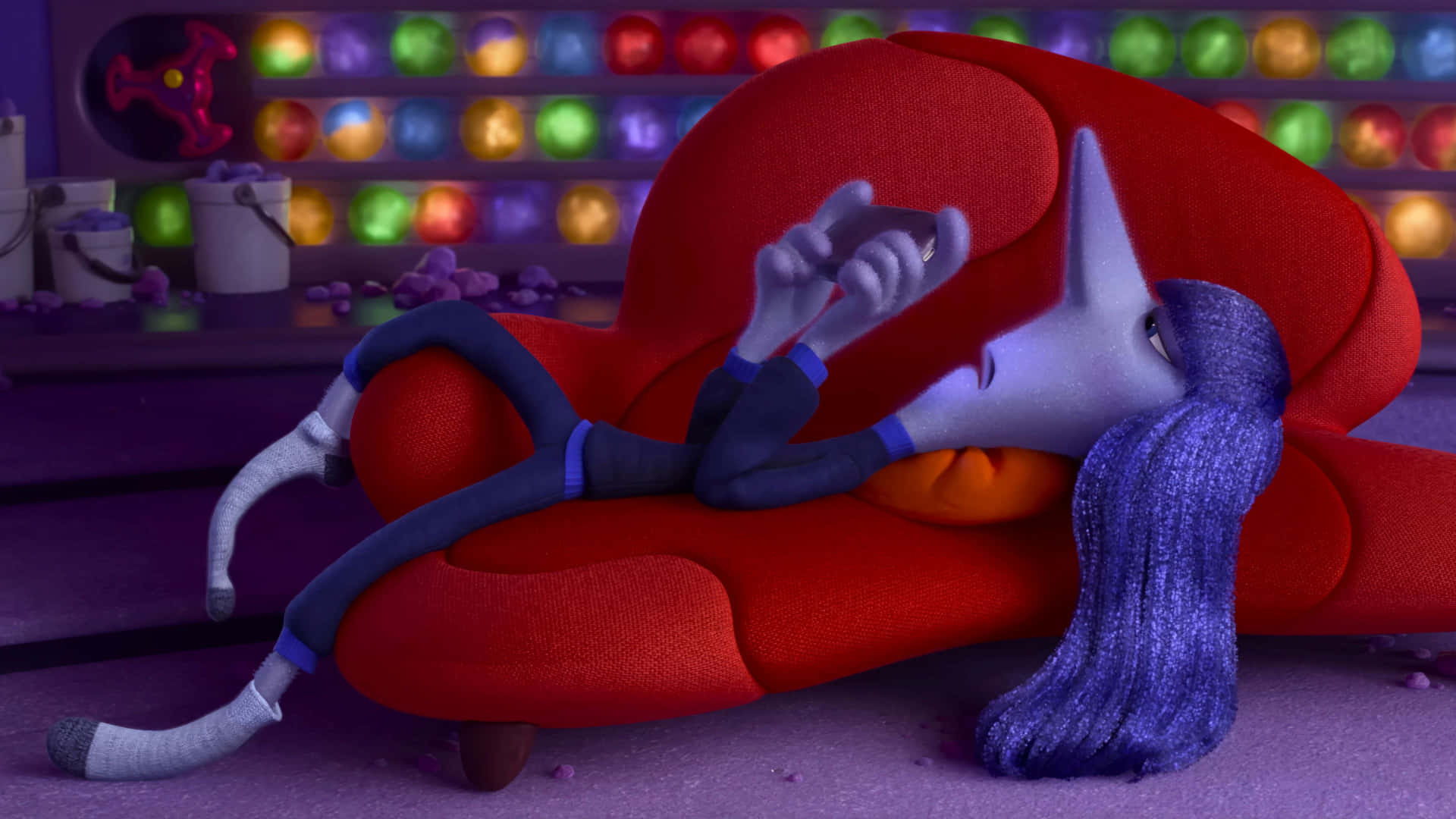 Inside Out Character Relaxingon Couch Wallpaper