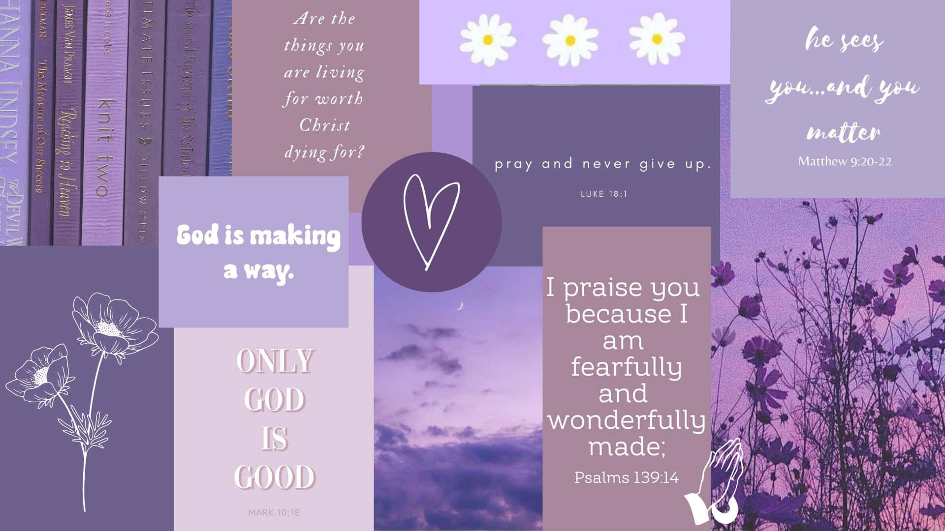 Inspirational Bible Verses Collage Purple Theme Wallpaper