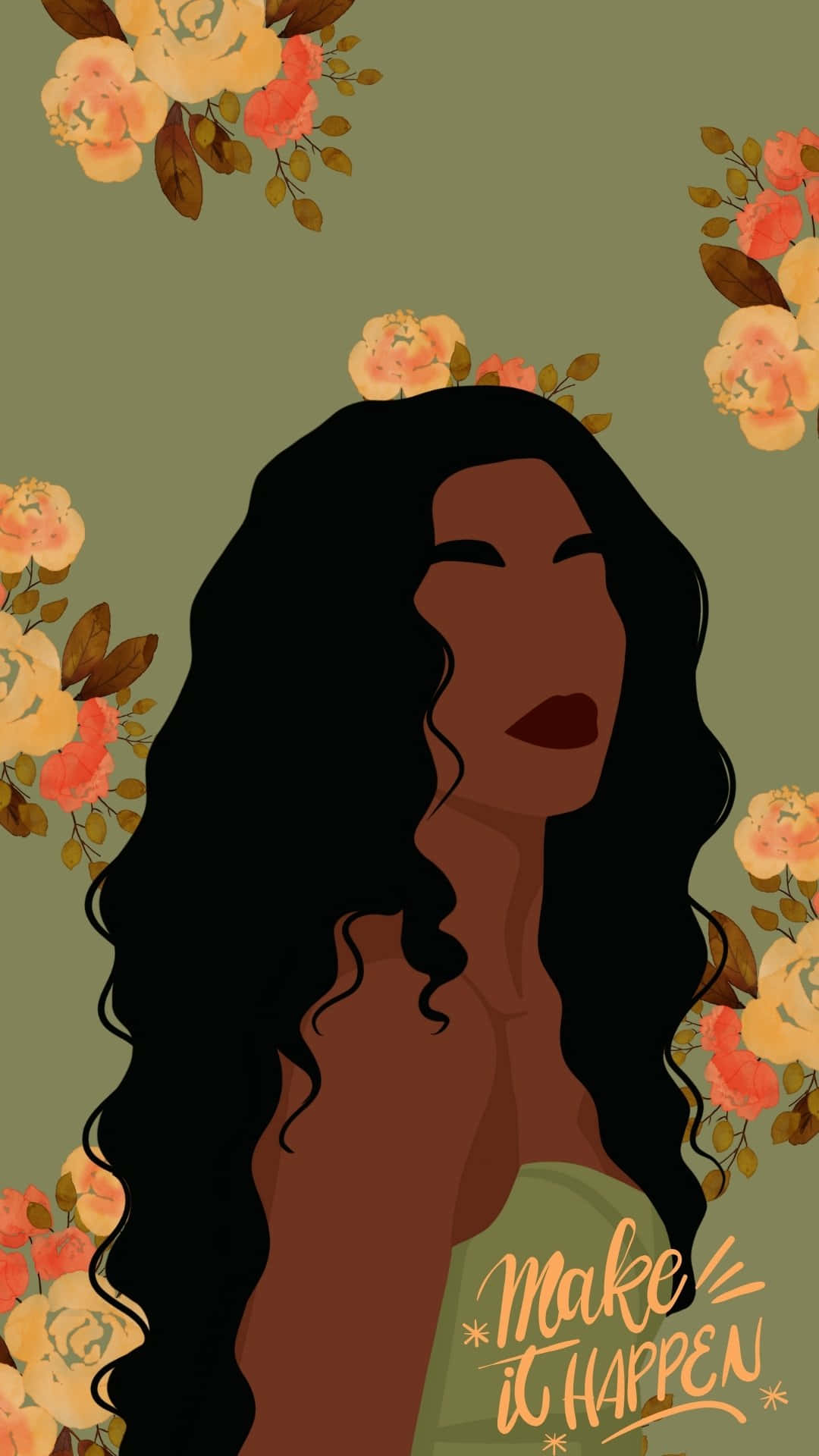Inspirational Floral Afro Woman Illustration Wallpaper
