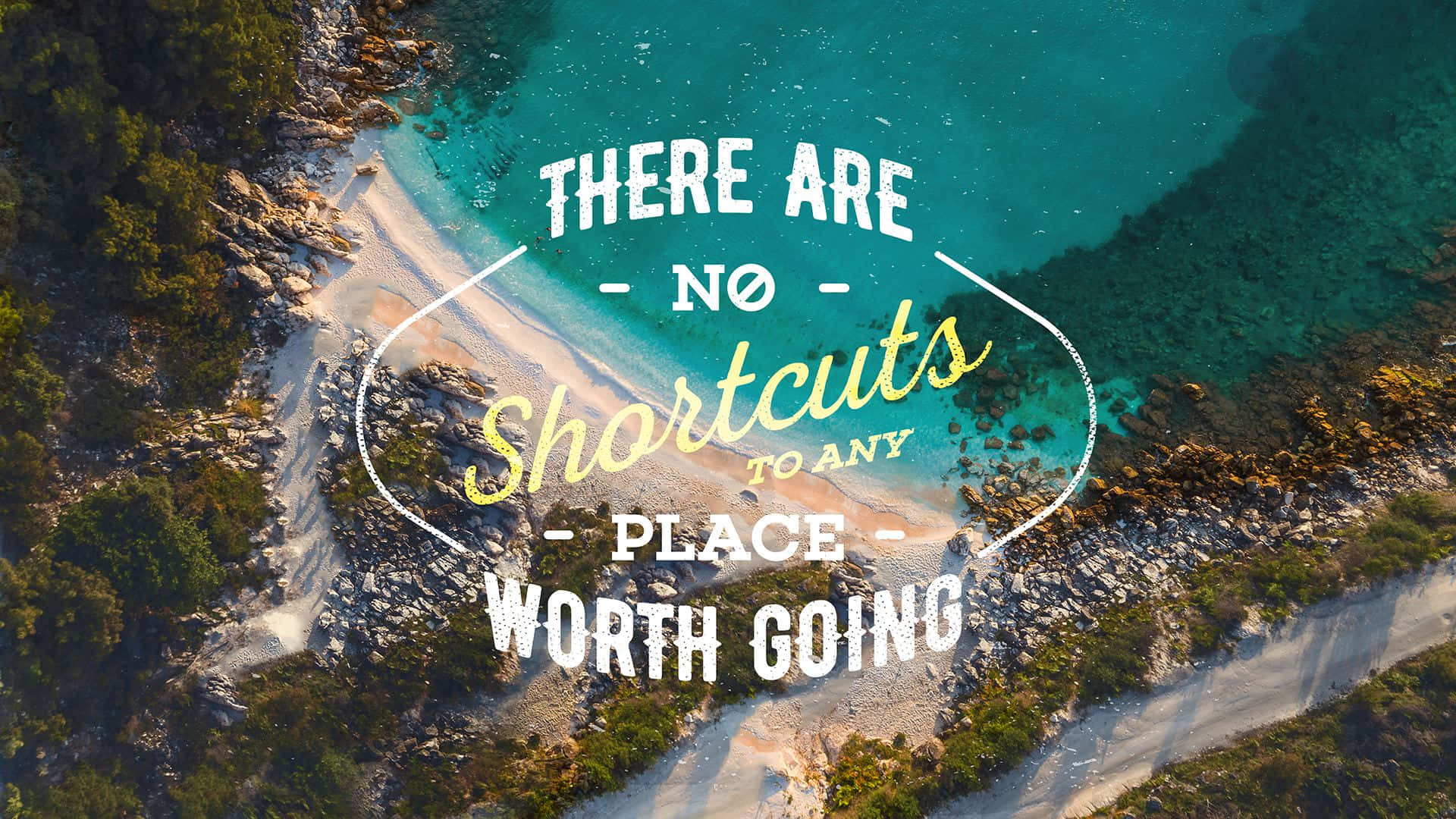 Inspirational Quote Aerial Beach View Wallpaper