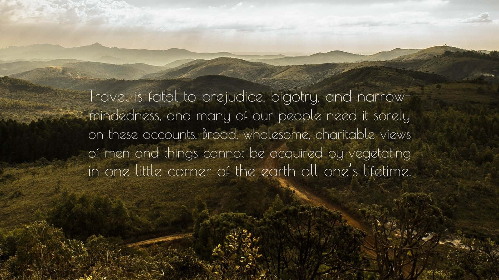 Inspirational Travel Quote Over Mountain View.jpg Wallpaper