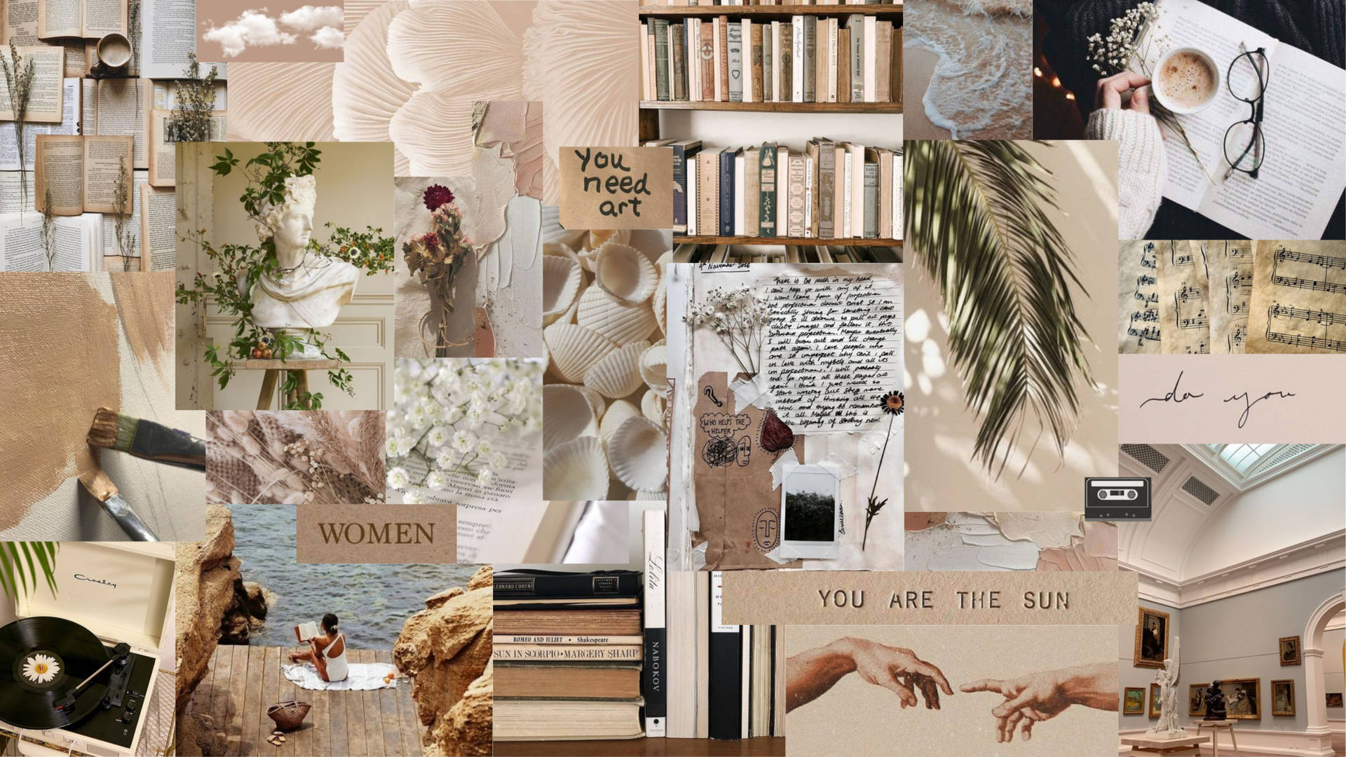 Inspiring Beige Aesthetic Laptop Collage Picture