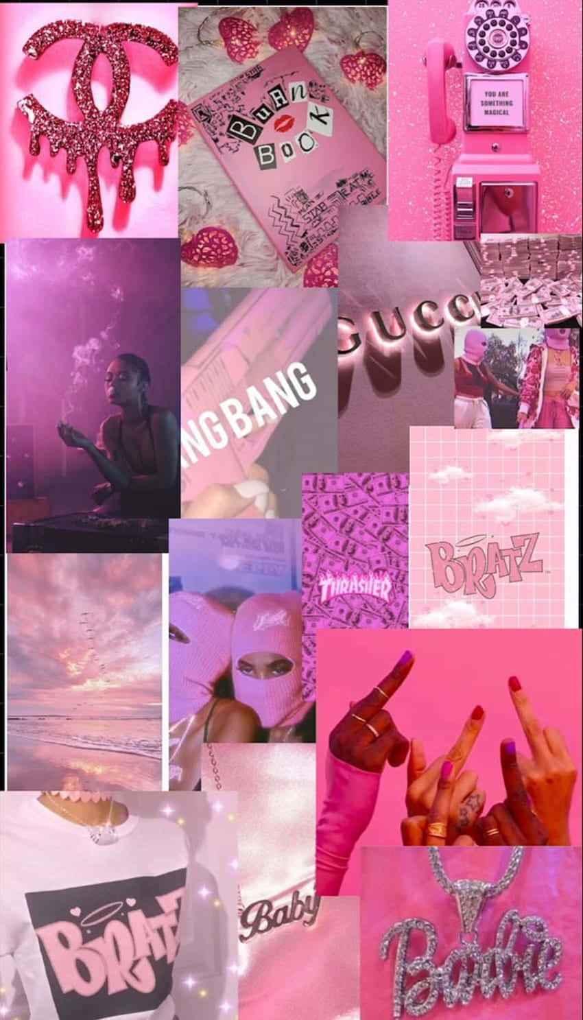 Insta Baddie Pink Collage Wallpaper