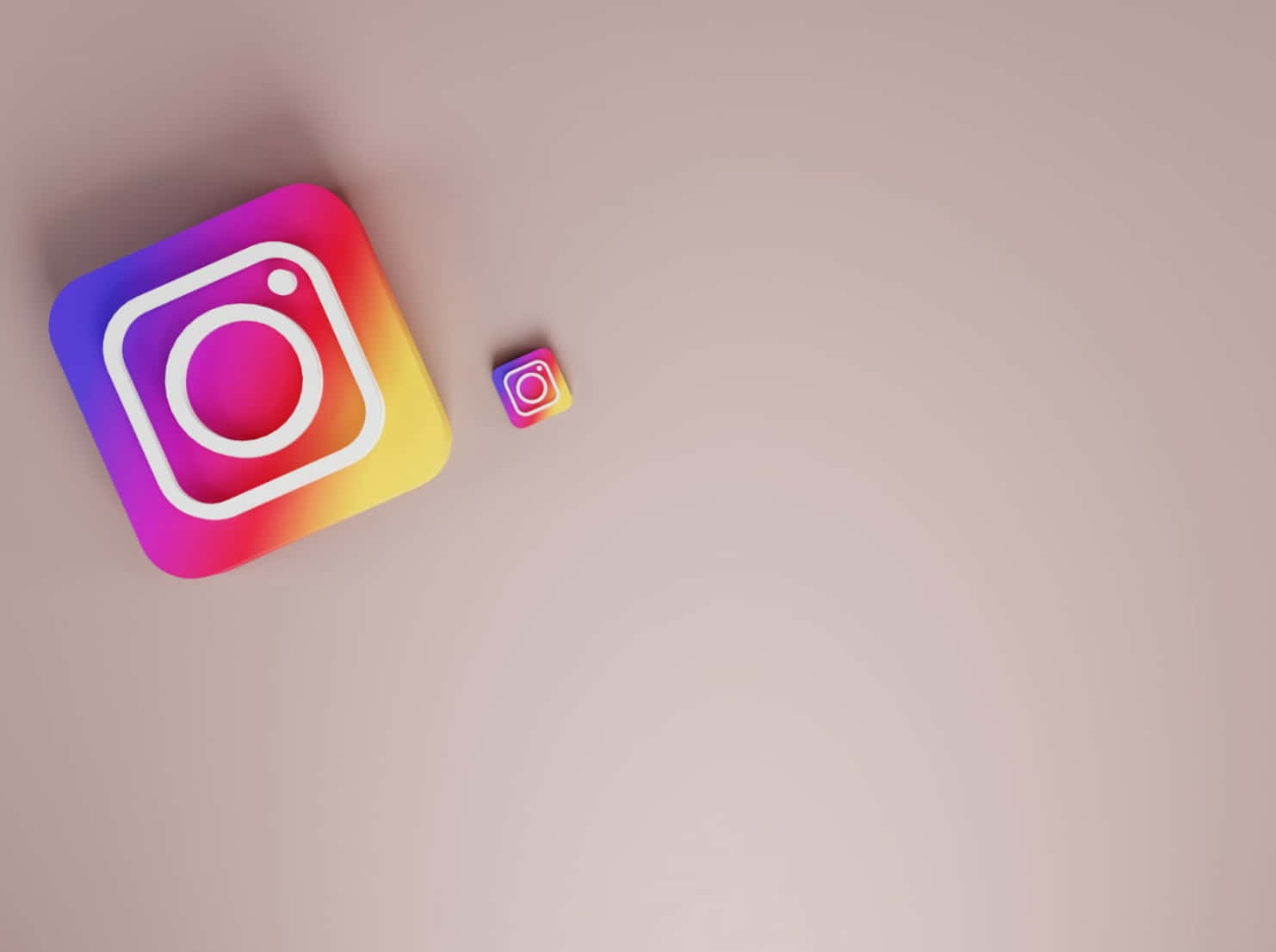 Instagramsymbol Und Ein Kleines Quadrat Auf Einem Beigen Hintergrund.