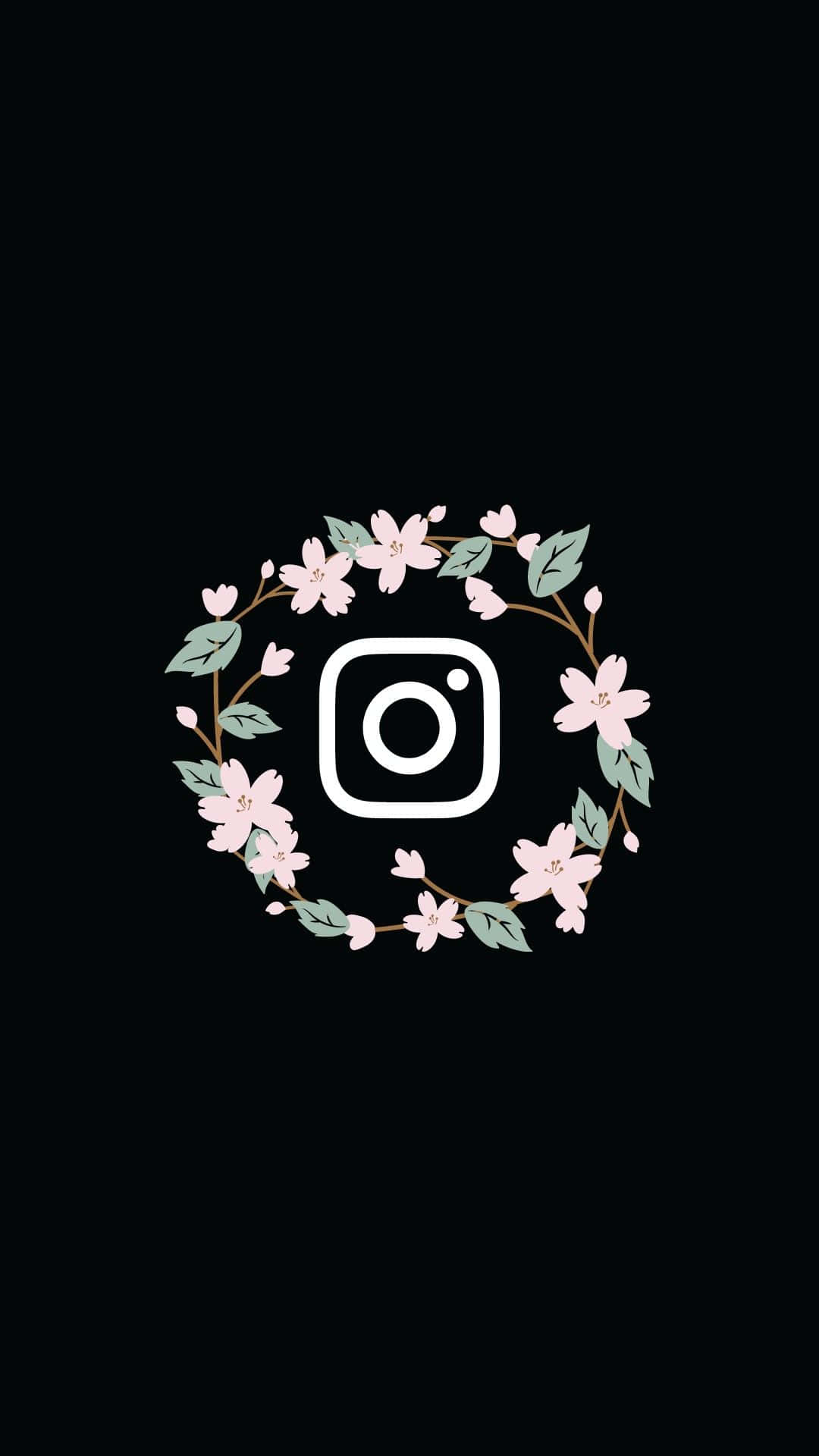 Instagramlogotyp Blomsterkrans Svart Bakgrund.