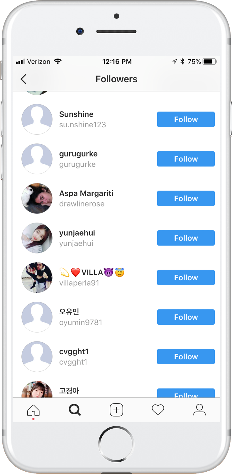 Instagram Followers List Screen PNG