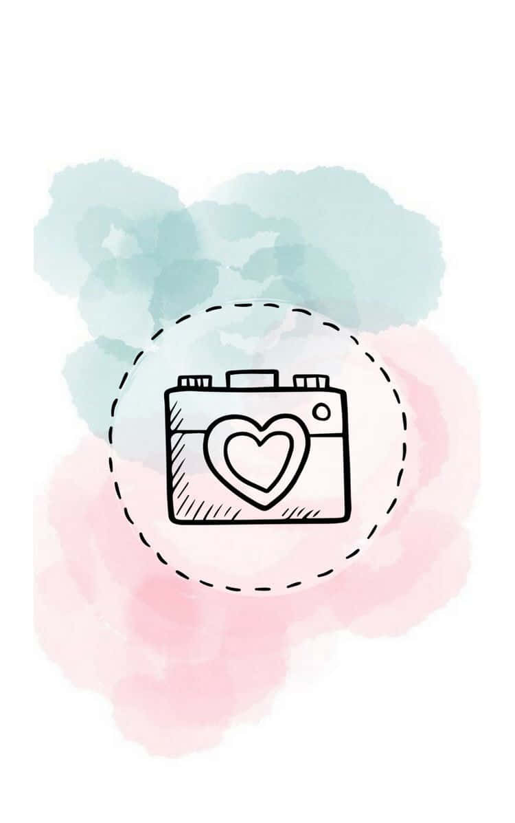 a camera with a heart on it on a watercolor background