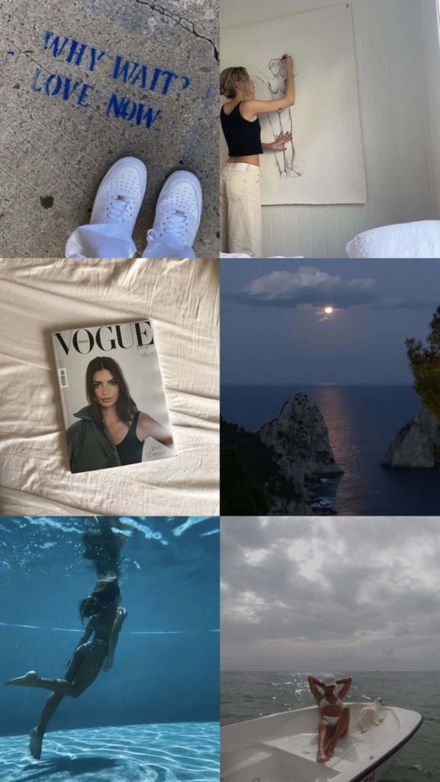 A Collage Of Photos With A Woman In The Water And A Woman On A Bed