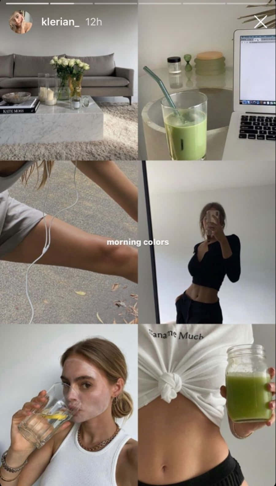 A Collage Of Pictures Of A Woman Drinking Green Juice
