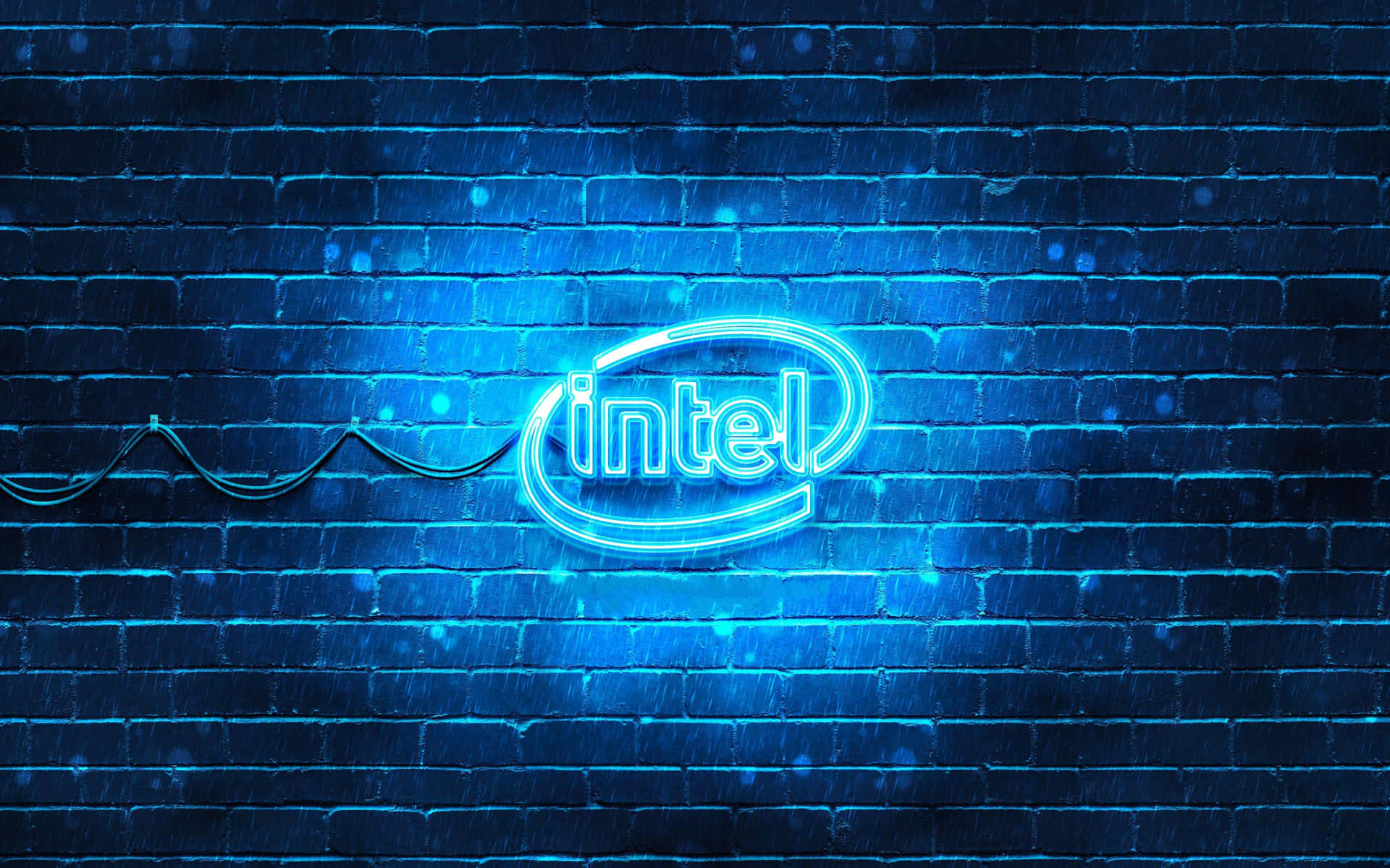 Intel Neon Sign Blauwe Bakstenen Muur Achtergrond