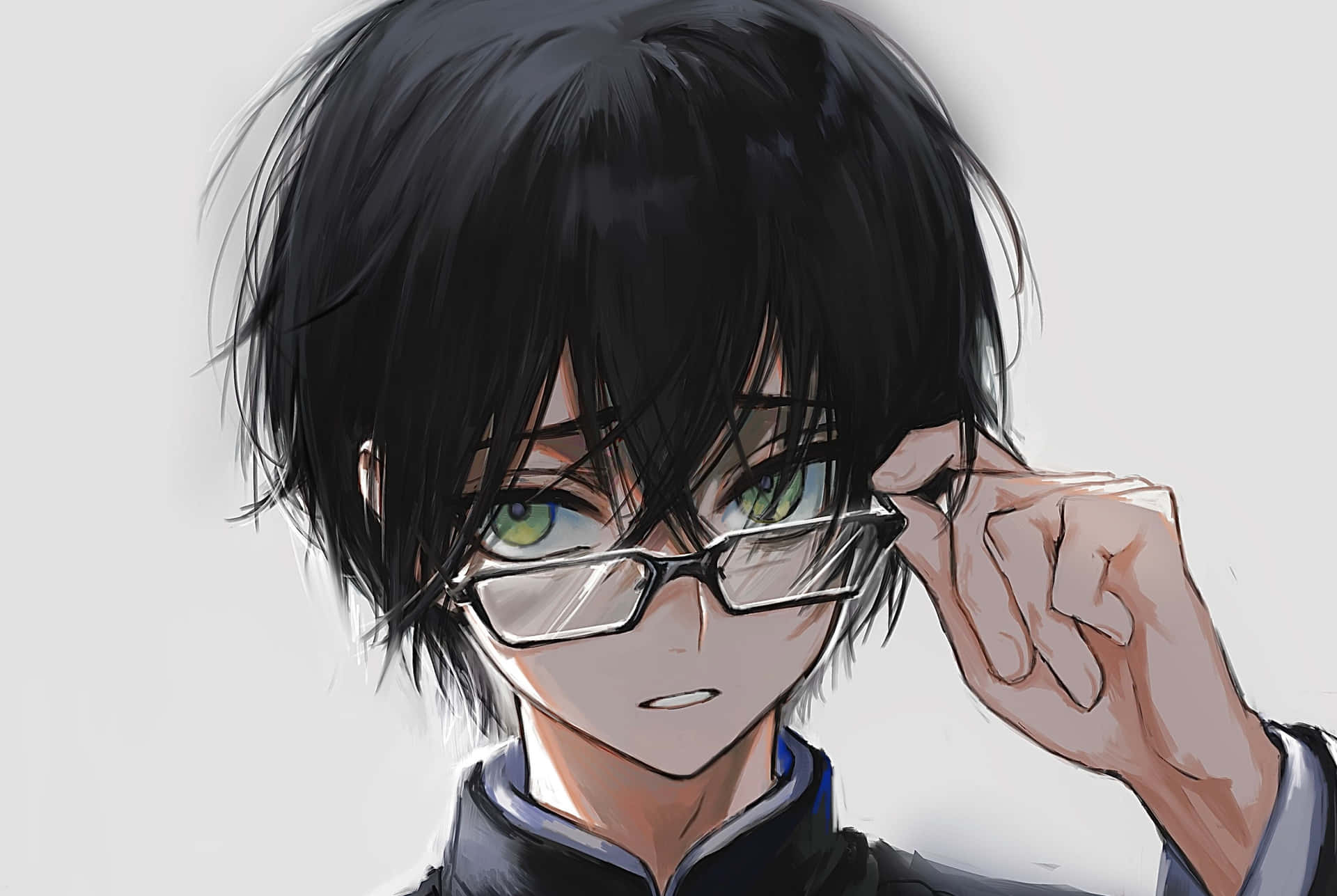 Intense Anime Boy Adjusting Glasses Wallpaper