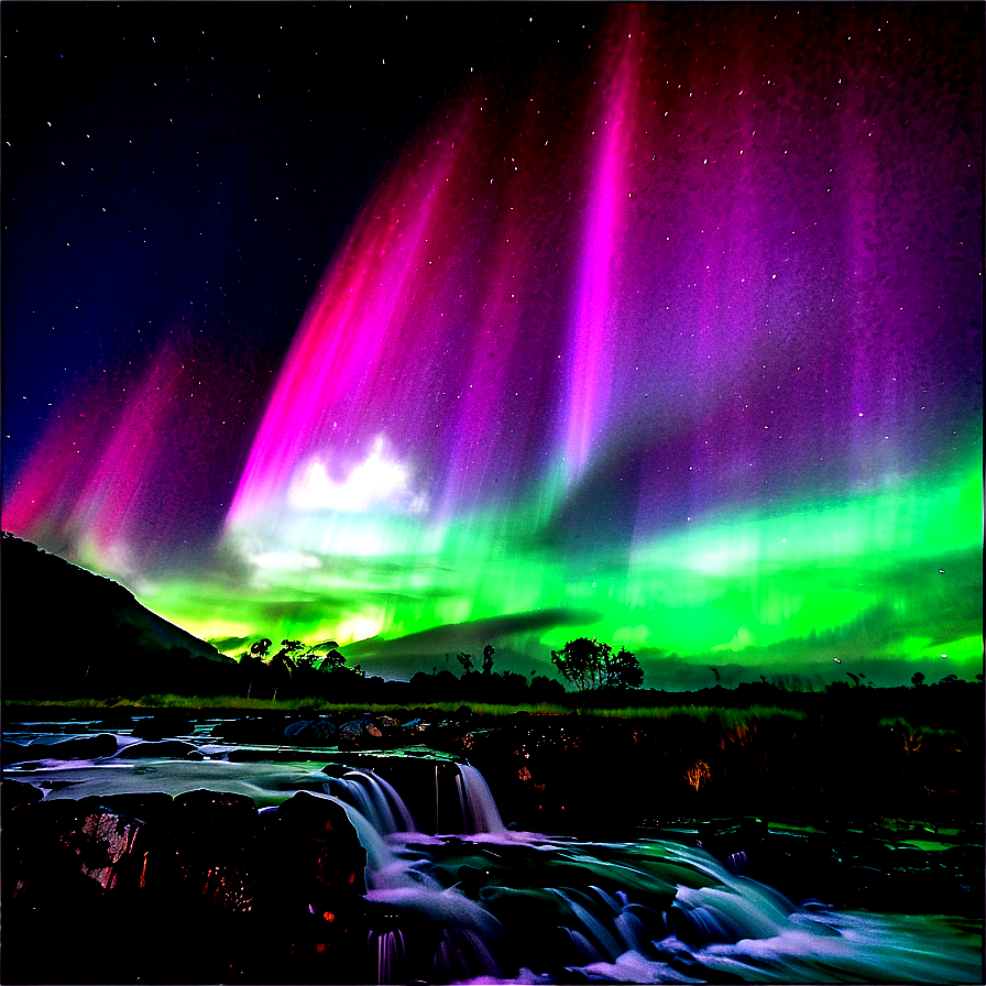 Intense Aurora Over Waterfalls Png Tbm92 PNG