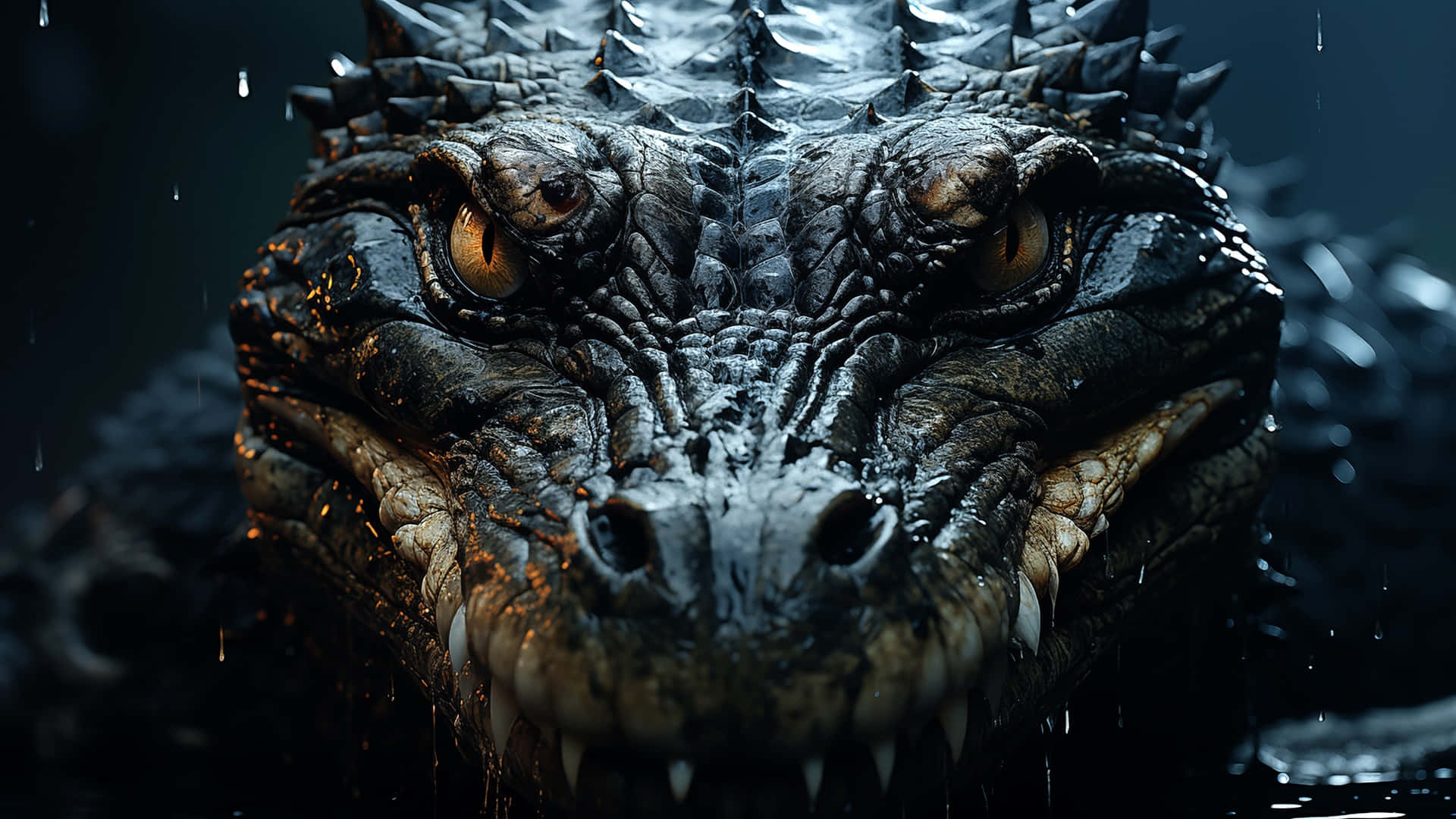 Intense Black Crocodile Closeup Wallpaper