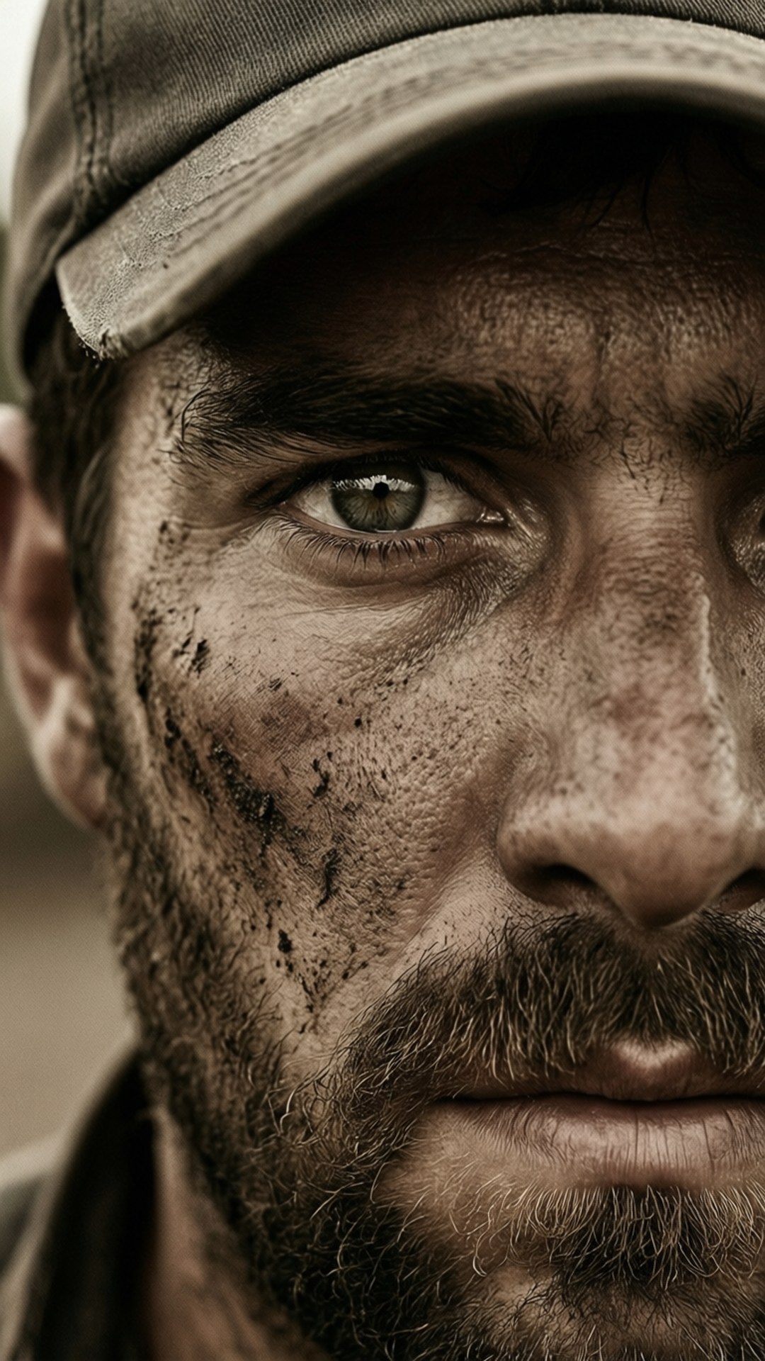 A close-up portrait of Luis Castillo with a gritty sepia tone, highlighting his determination.