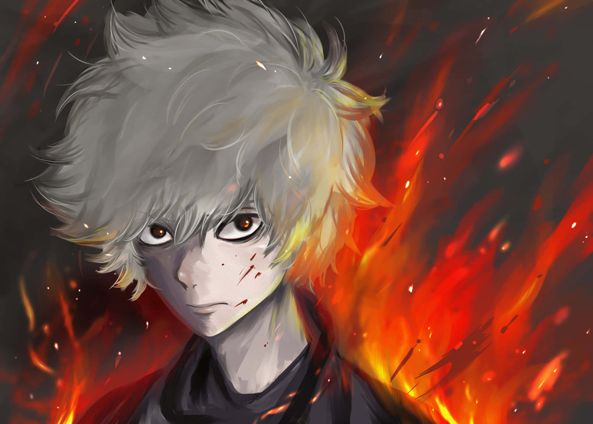 Intense Gaze Amidst Flames Wallpaper