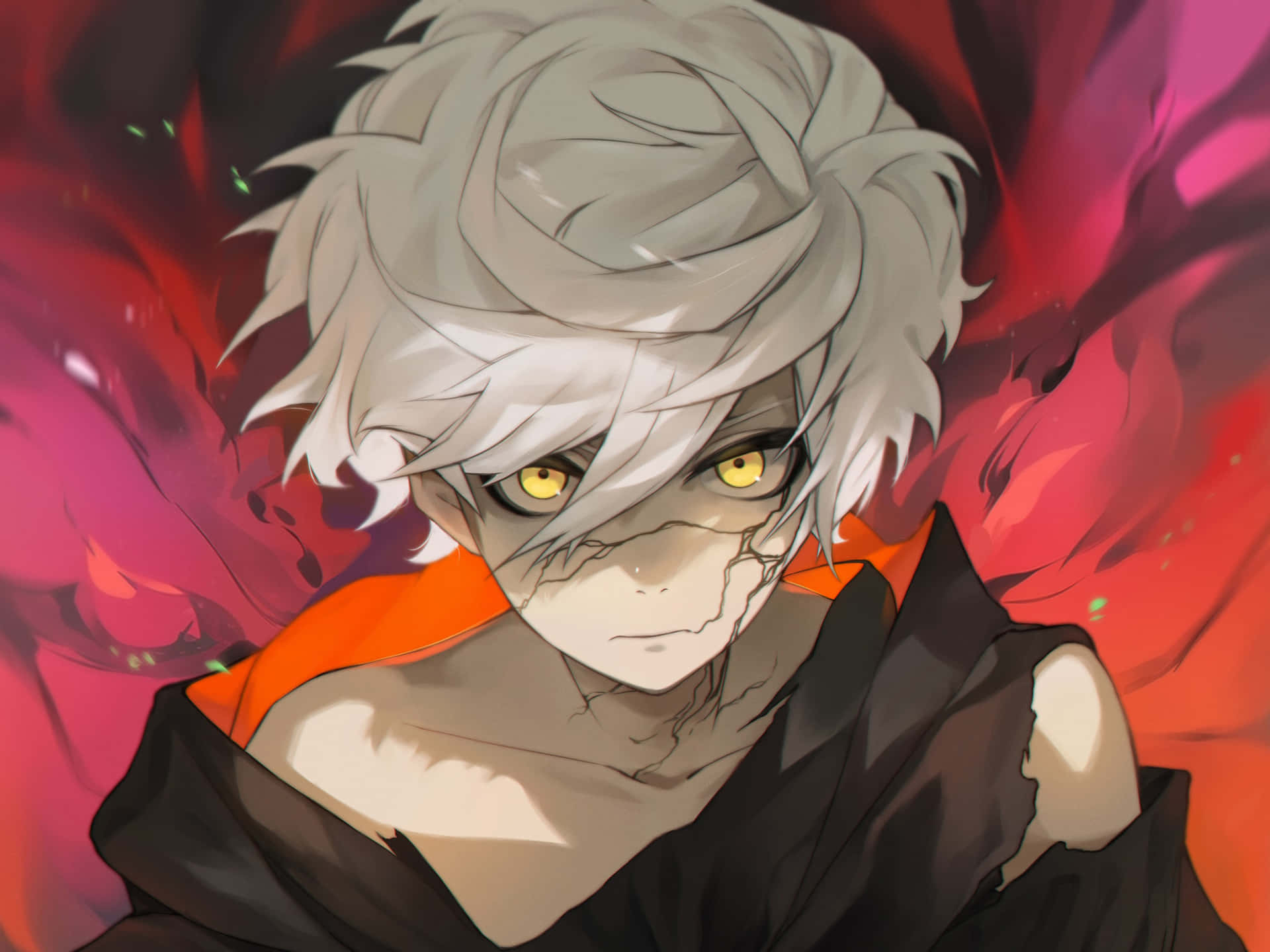 Intense_ Gaze_ Amidst_ Flames_ Anime_ Character Wallpaper