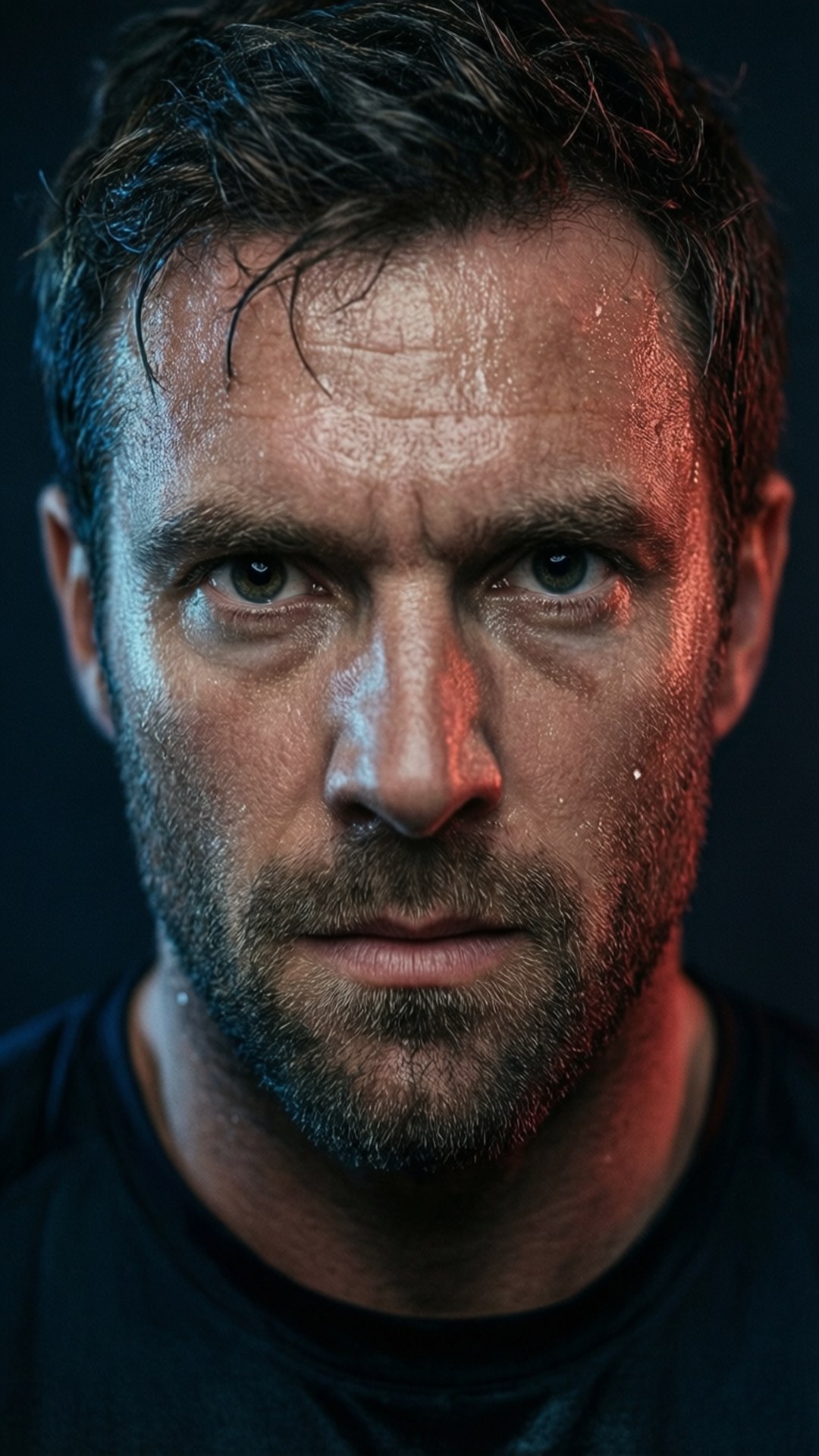 Close-up van Curtis Axel met een felle blik.