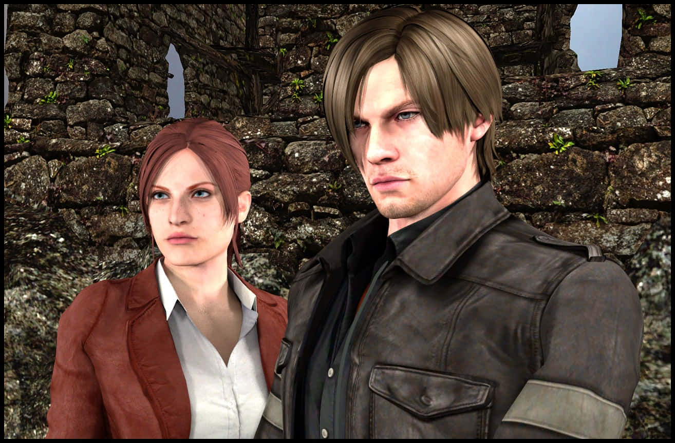 Intense Moment Between Leon Kennedy And Claire Redfield Wallpaper