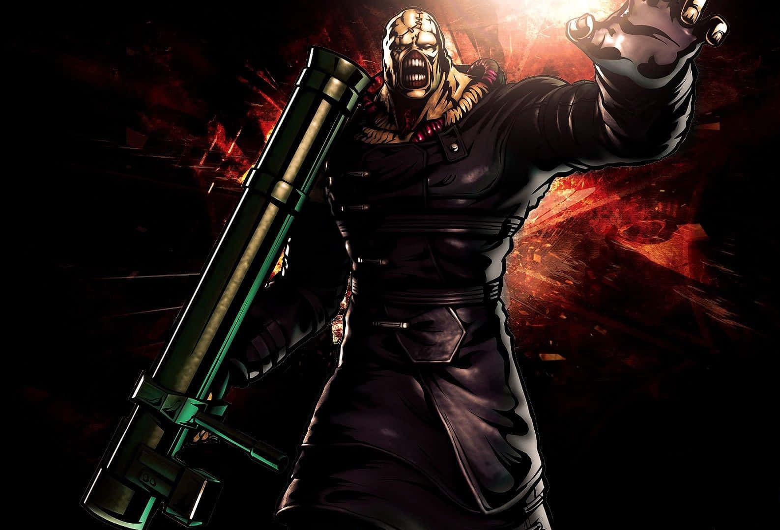 Intense Showdown With Nemesis In Resident Evil Wallpaper