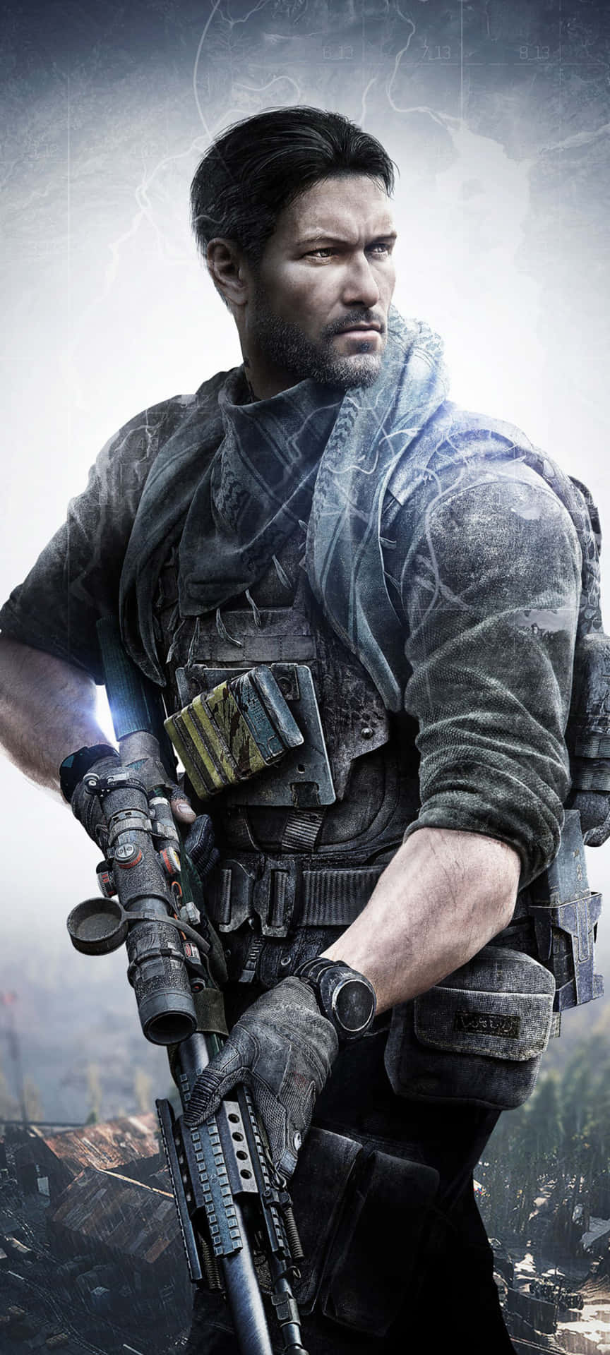 Intense Sniper Character Portrait Wallpaper