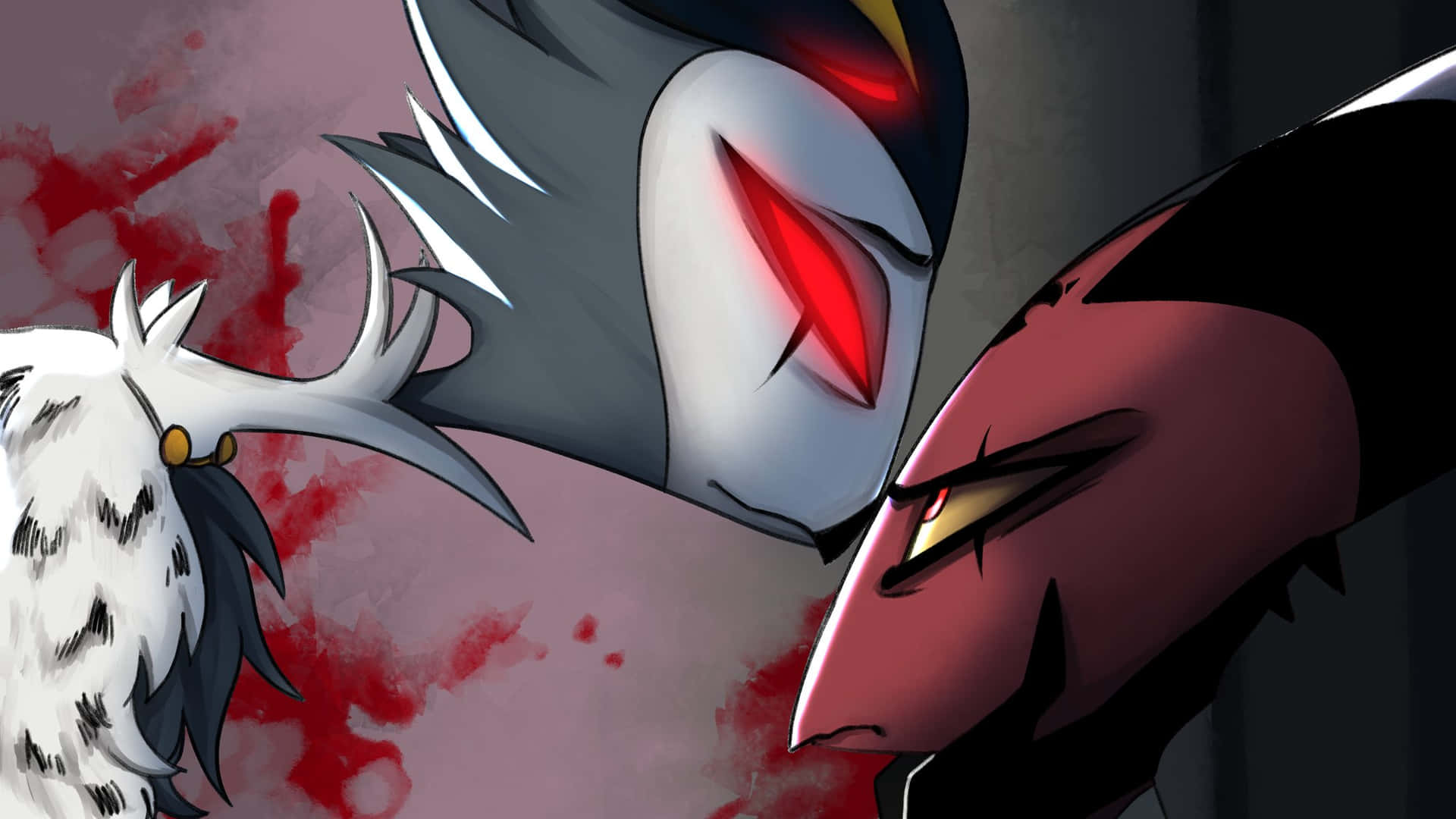 Intense_ Stare_ Between_ Animated_ Characters Wallpaper