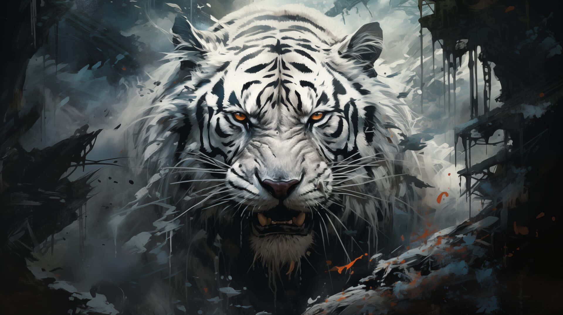 Intense White Tiger Artwork Wallpaper