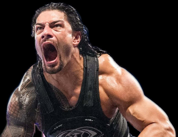 Intense Wrestler Roman Reigns Shouting PNG