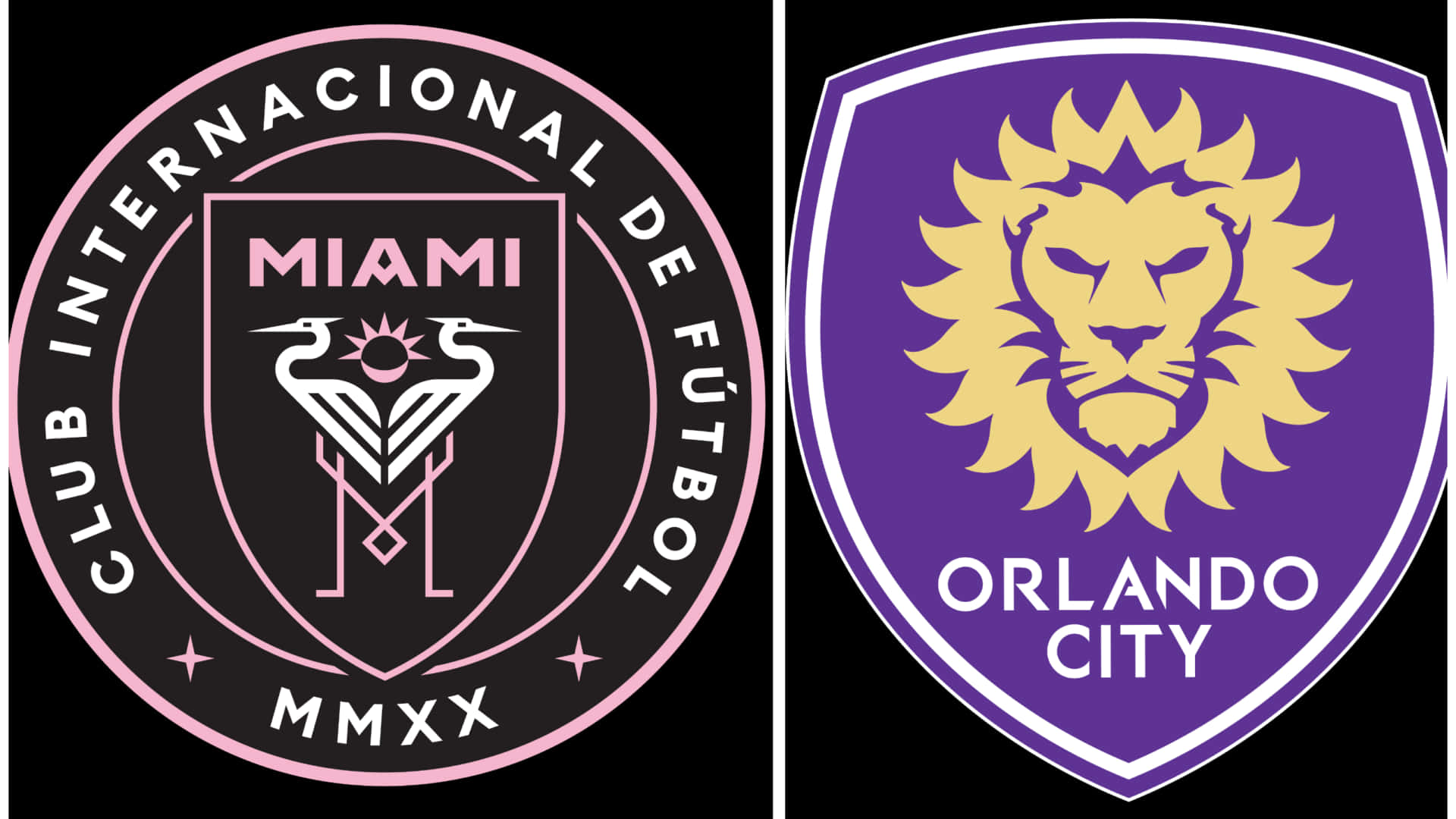 Inter Miami FC og Orlando City SC officielle logoer skaber et visuelt stærkt udtryk. Wallpaper