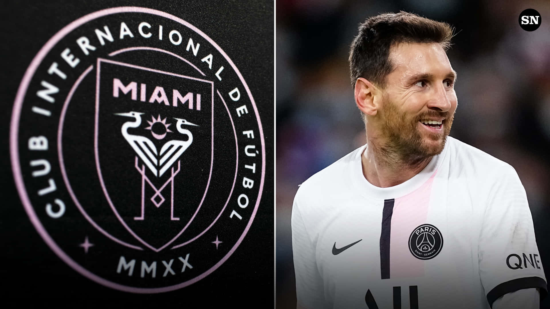Intermiami Fc-logo Och Argentinska Fotbollsspelaren Lionel Messi. Wallpaper