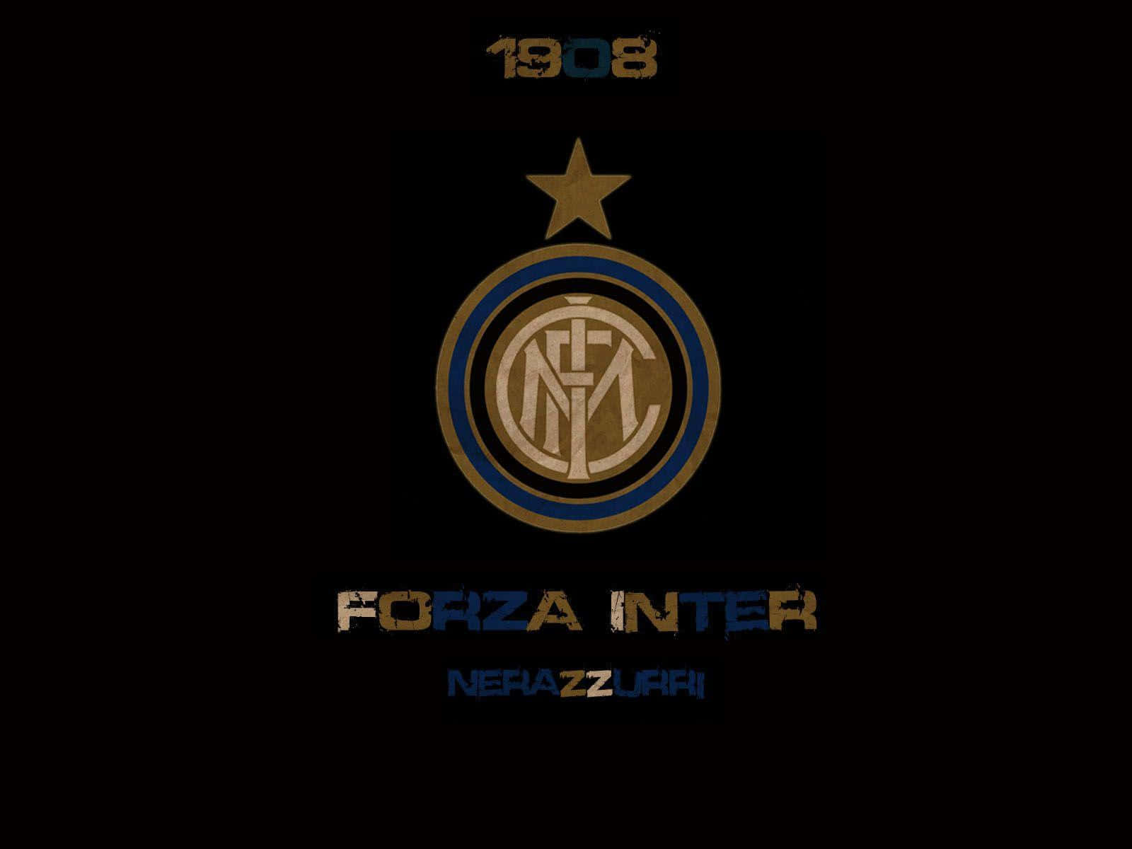 Inter Milan Team Crest on a Blue and Black Background Wallpaper