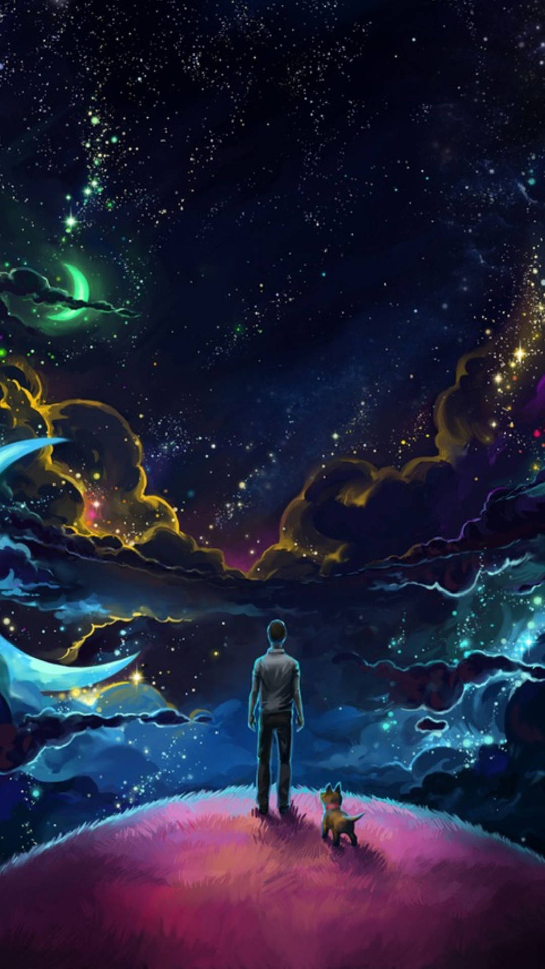 A Man Standing On A Hill Looking At The Stars Wallpaper