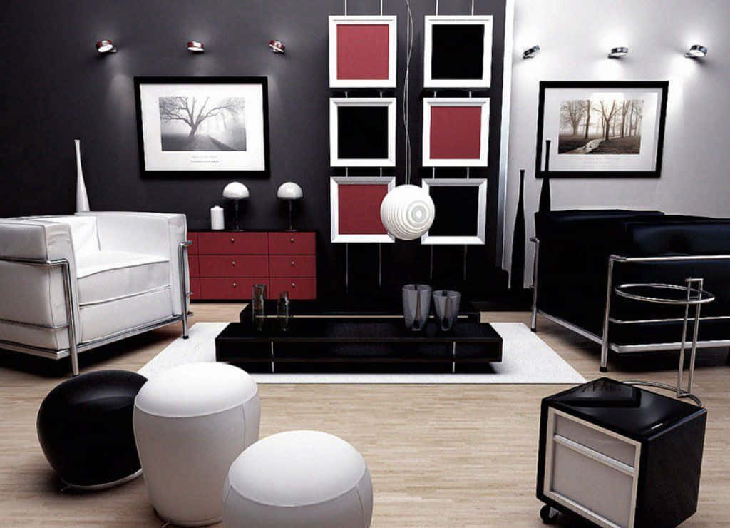 Einwohnzimmer Mit Schwarzen Und Weißen Möbeln