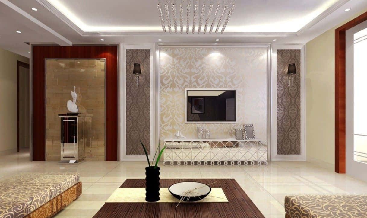 A Modern Living Room With A White And Beige Color Scheme