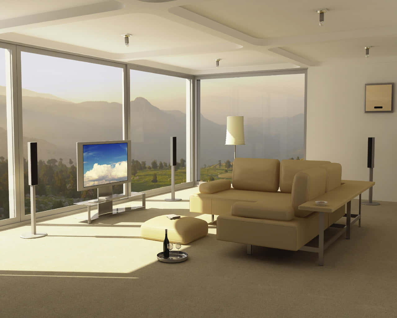 A Living Room With A Large Window