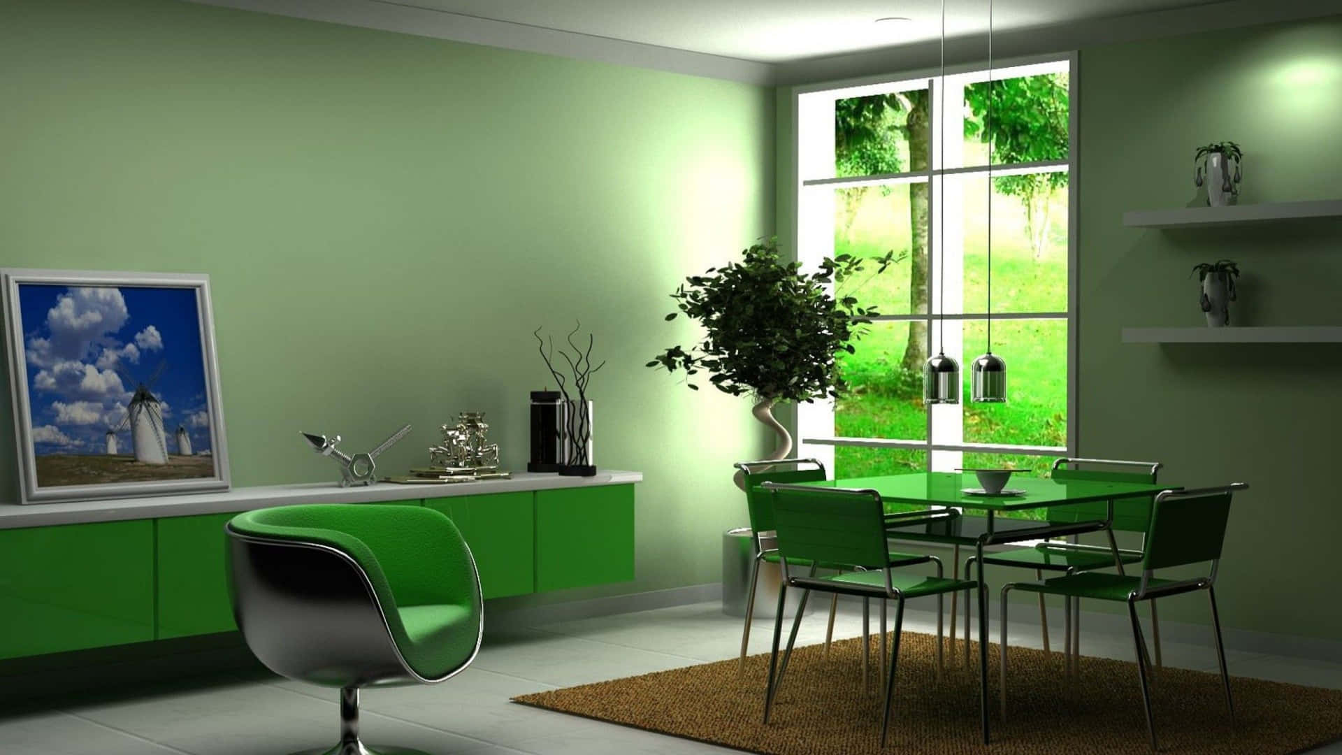 Grünewohnzimmer-innenraumgestaltungsideen