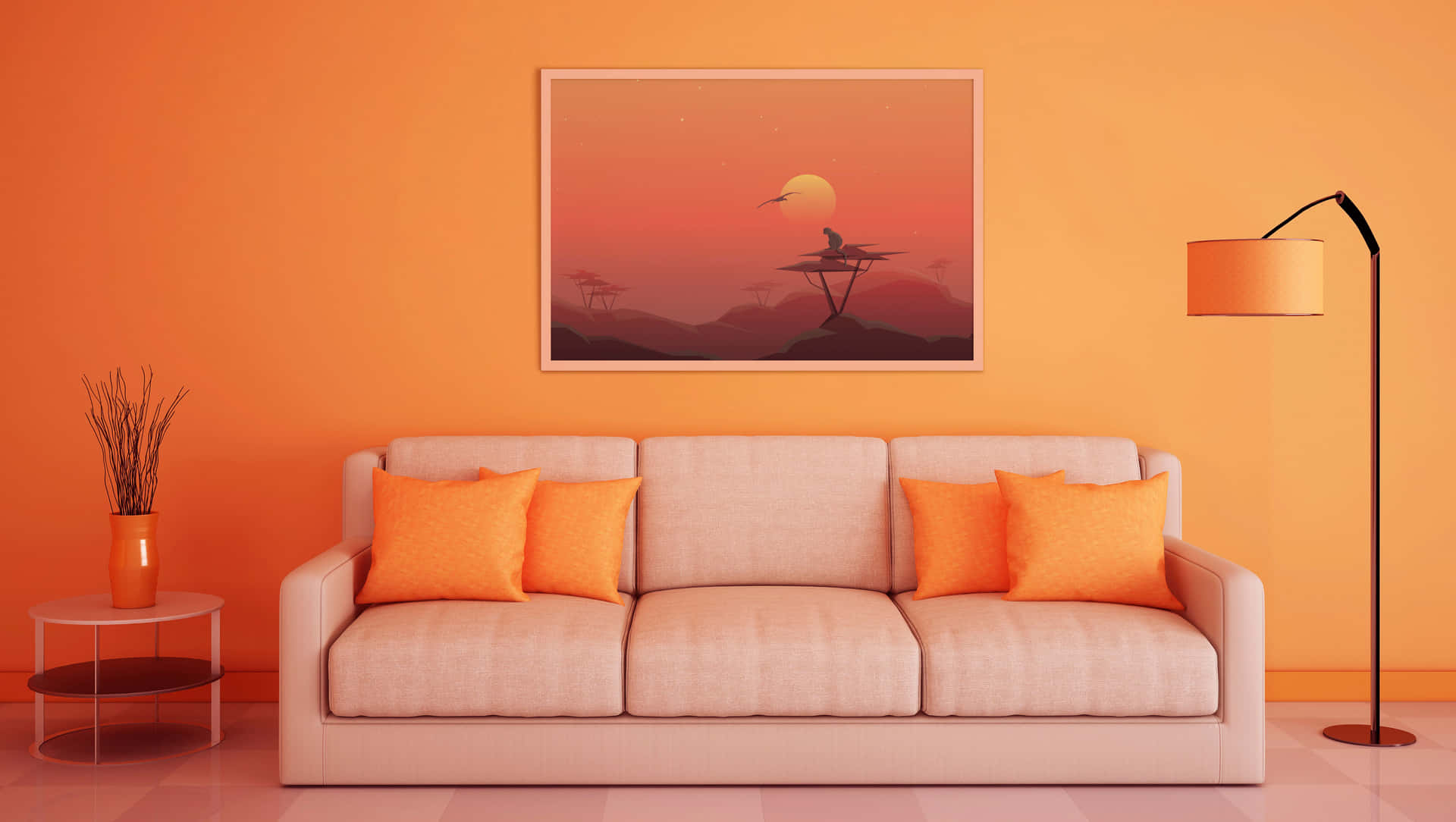Interior Design With Orange Colors Wallpaper