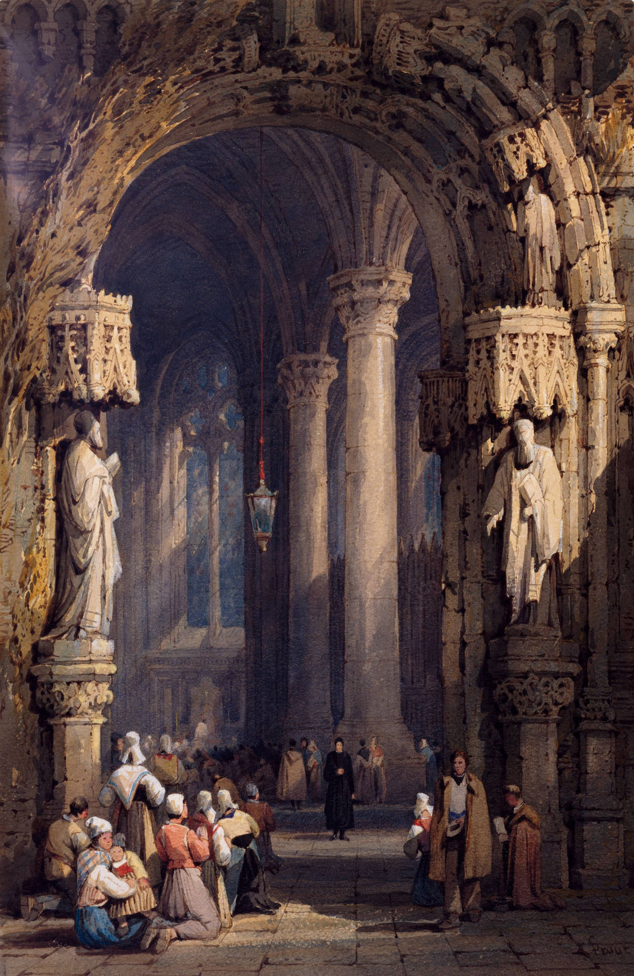 Interior Of A Cathedral Painting By Samuel Prout Wallpaper