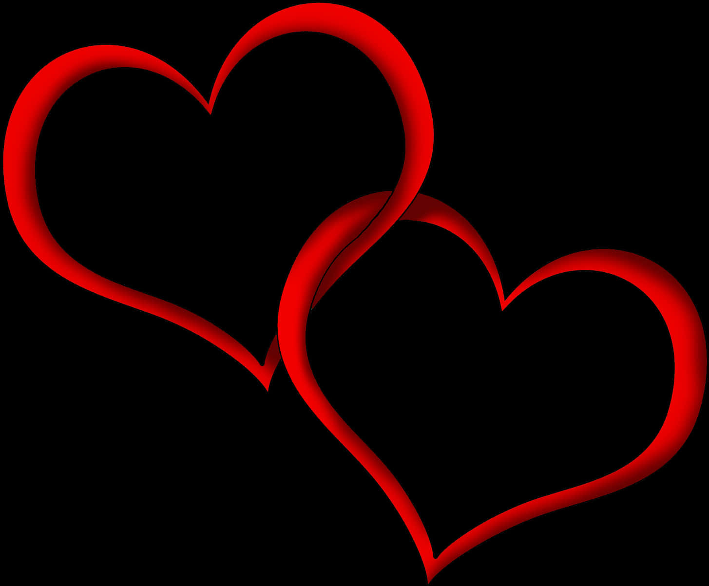 Interlocking Red Heartson Black Background PNG