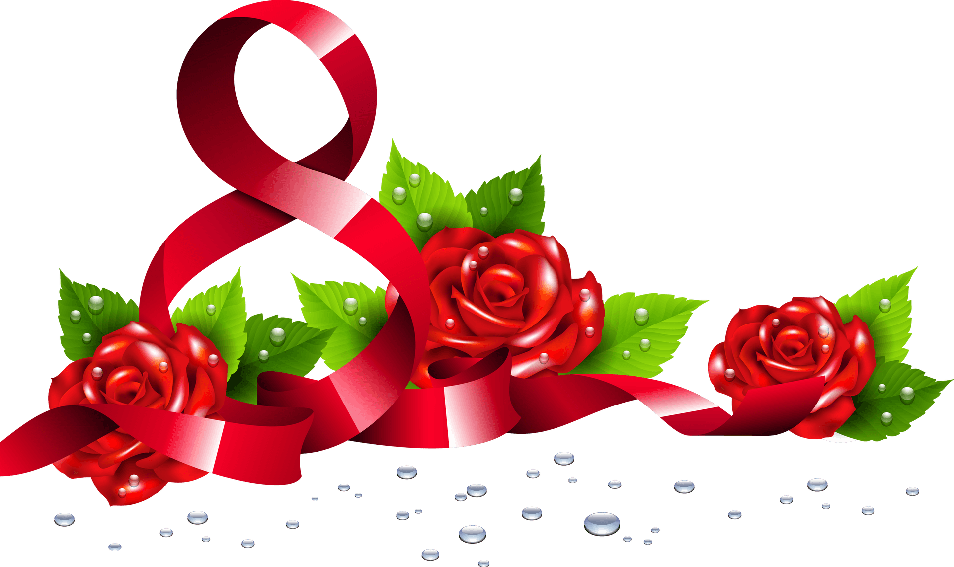 International Womens Day Red Rosesand Ribbon PNG