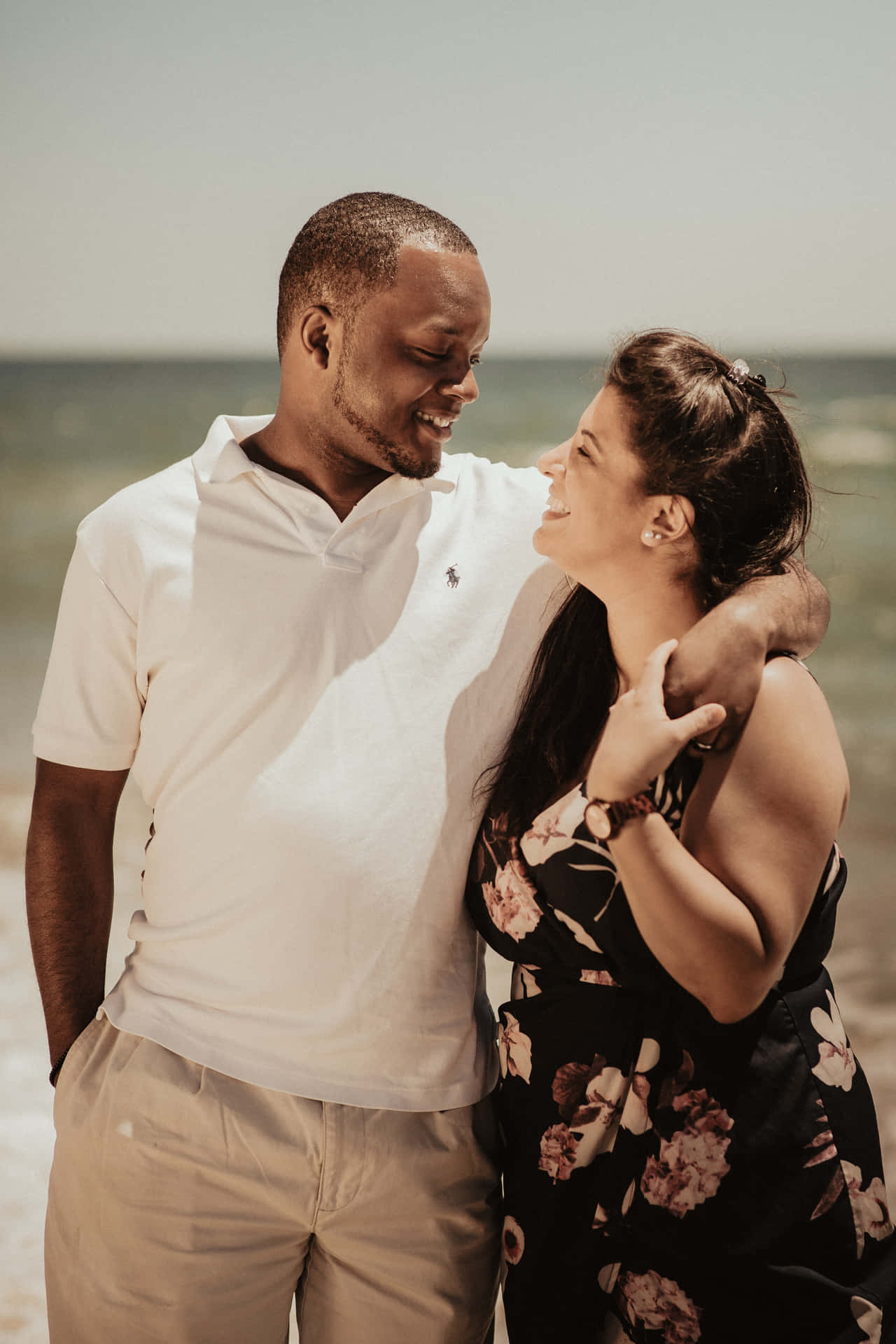 Interracial Couple Beach Photo Wallpaper