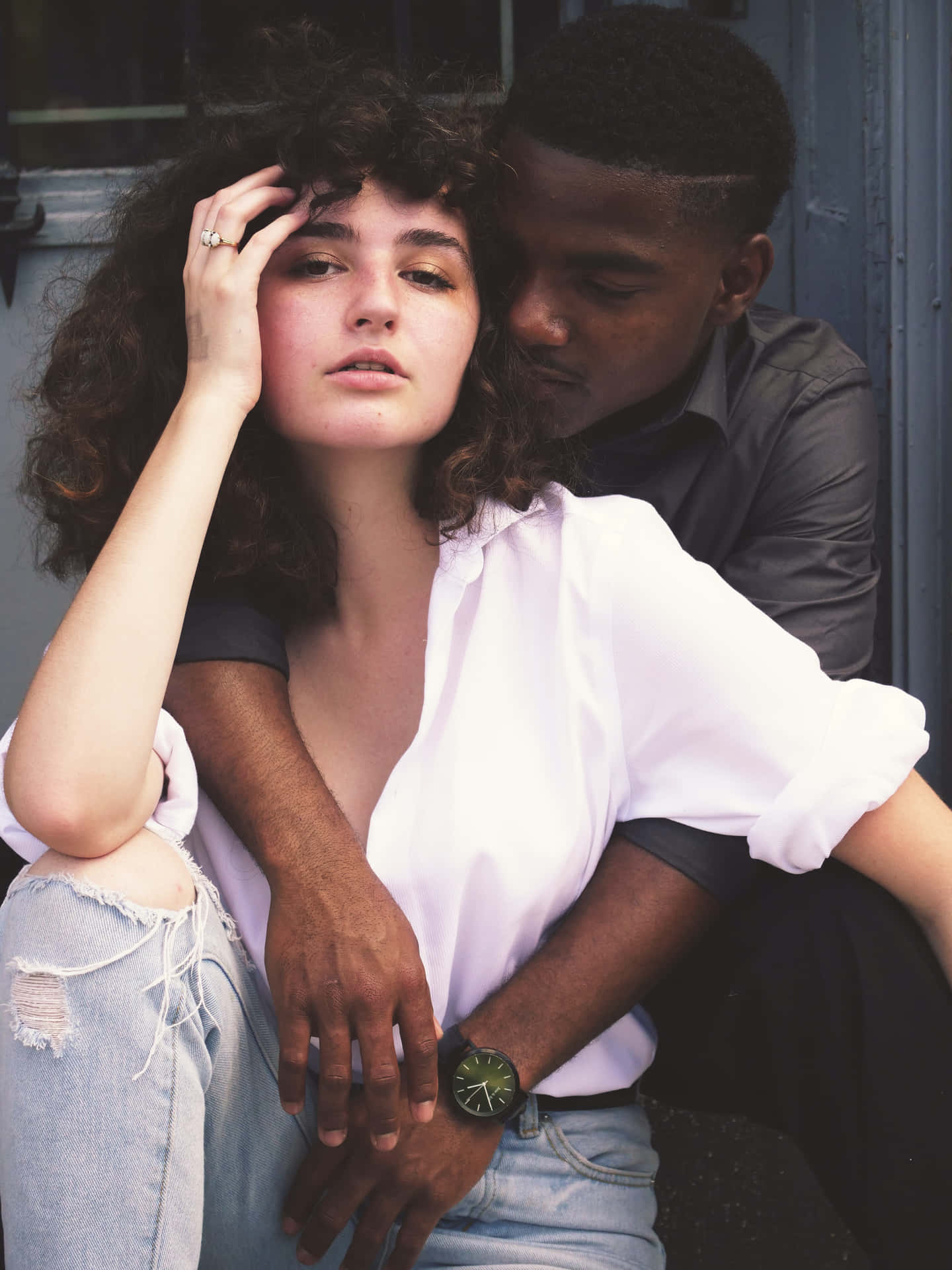 Interracial Photo Guy Hugging Girl Wallpaper