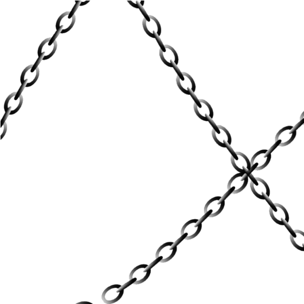 Intersecting Chains Pattern PNG — Metal chains in silver tone crisscross diagonally against a stark black background forming an X pattern.