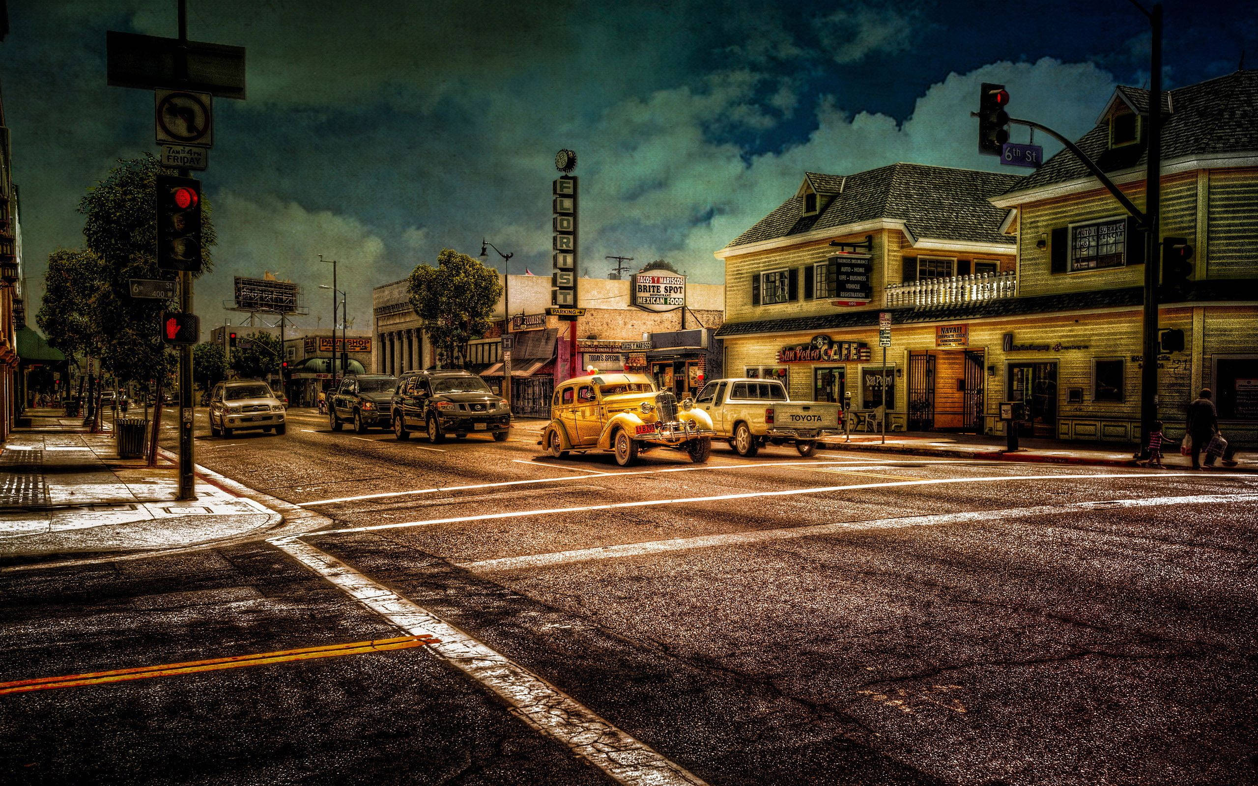 Intersection Road In American City Wallpaper
