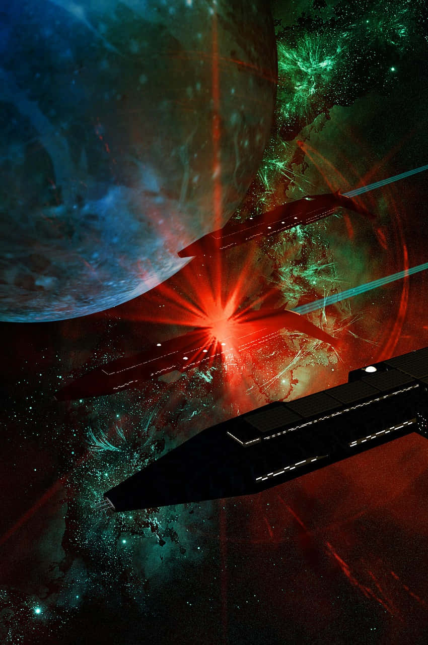 A futuristic spacecraft exploring the depths of interstellar space Wallpaper