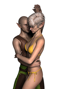 Intimate Elf Couple3 D Art PNG