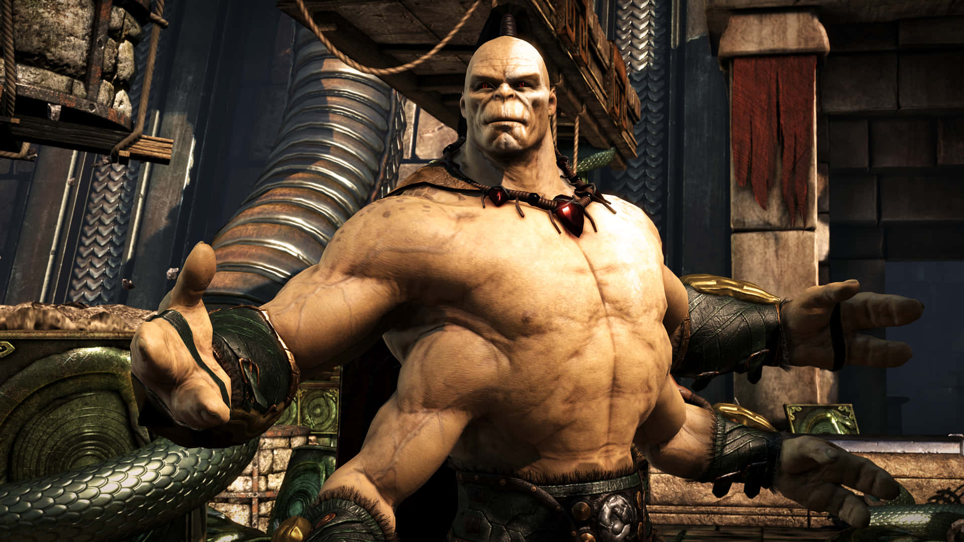 Intimidating Display As Mortal Kombat’s Goro Flaunts His Four Arms Wallpaper