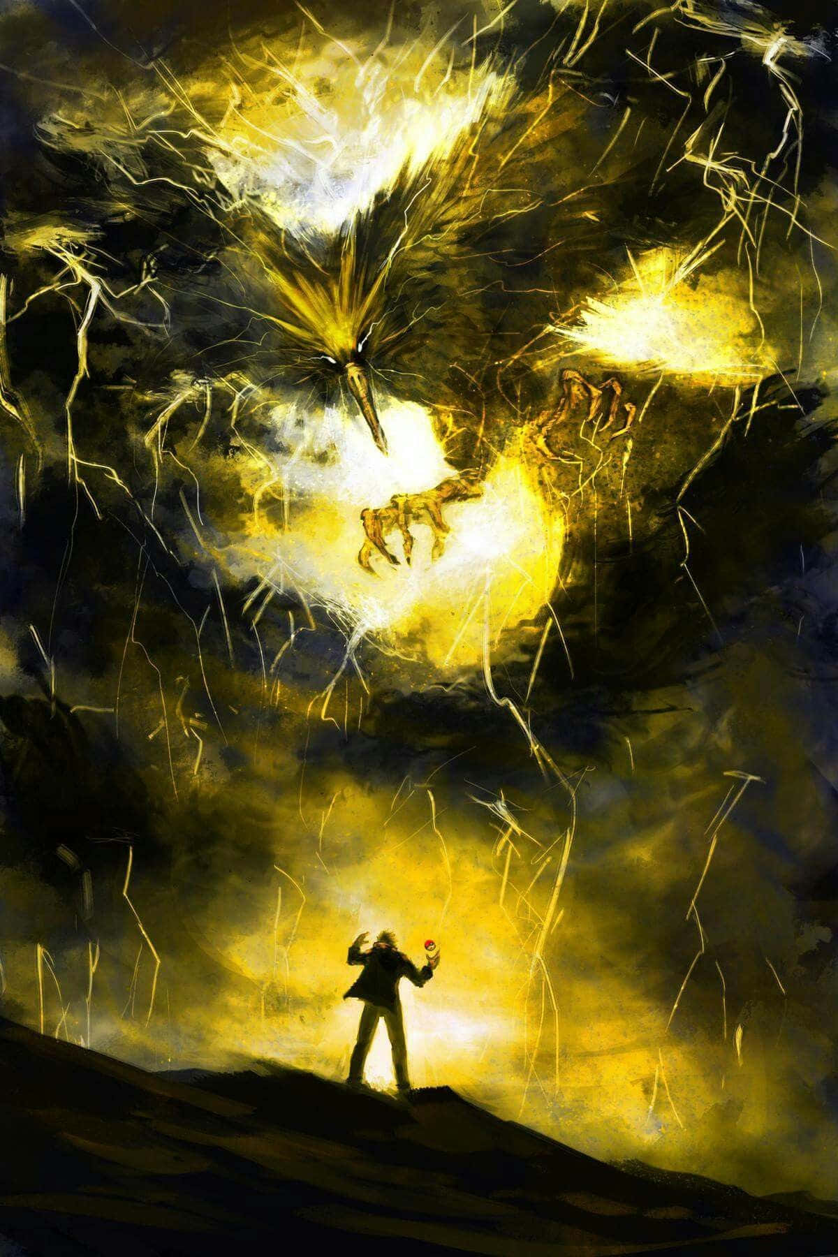 Intimidating Zapdos In Clouds Wallpaper